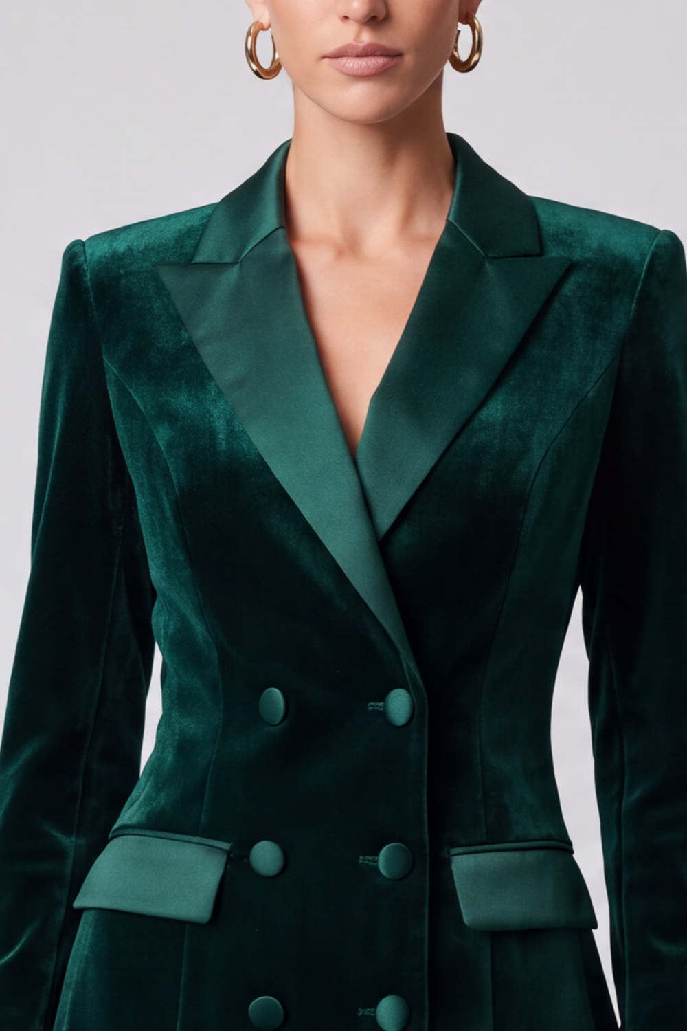 Dark Green Velvet A Line Double Breasted Peak Lapel Short Work Dress 
