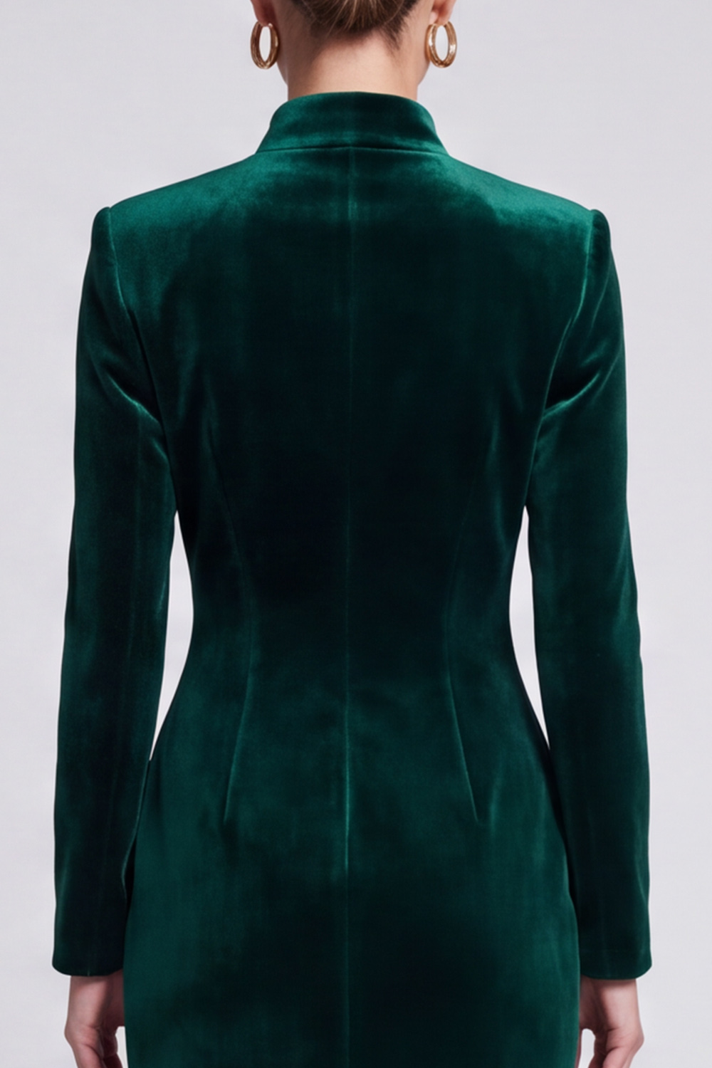 Dark Green Velvet Bodycon V-Neck Midi Work Dress with Slit