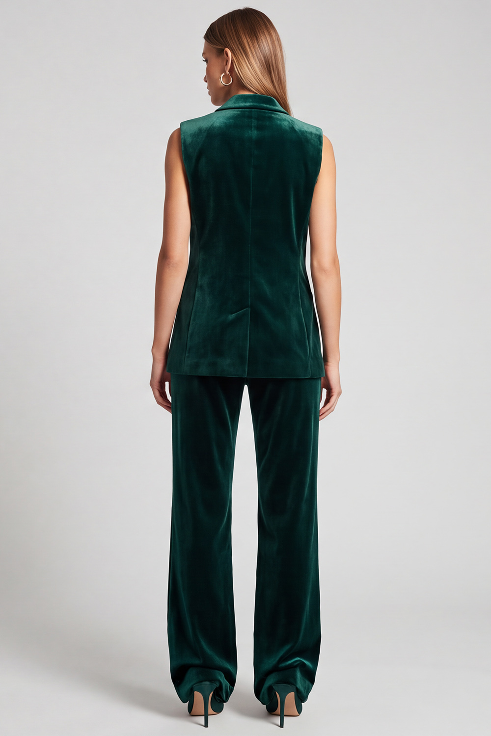 Dark Green Peak Lapel Velvet Blazer Sleeveless Business Suits