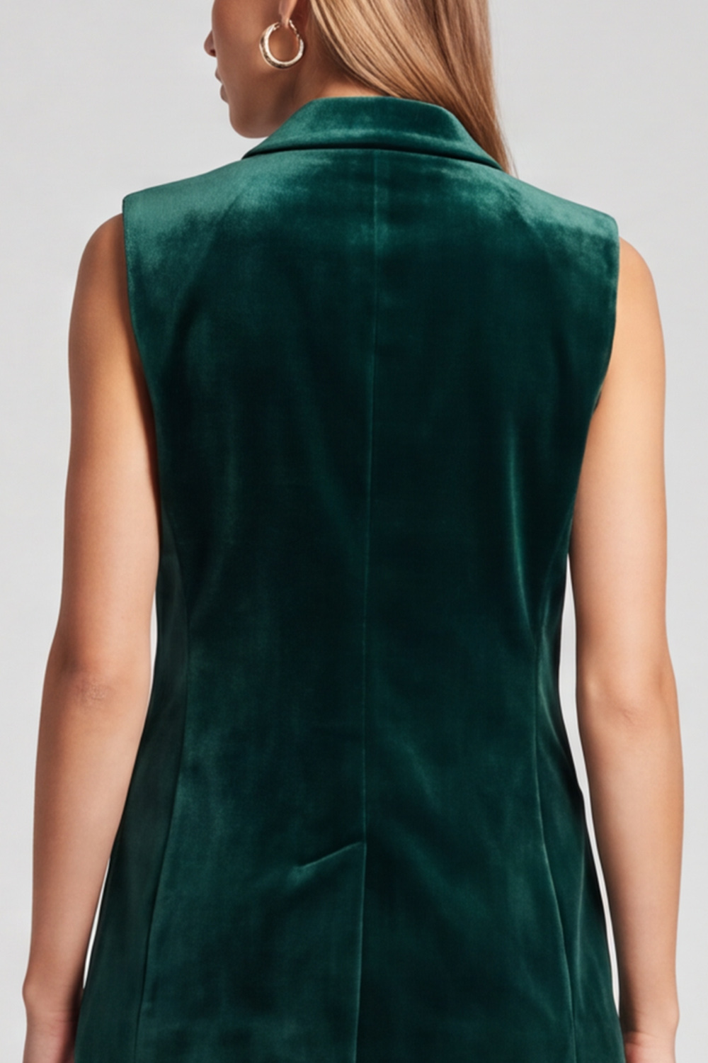Dark Green Peak Lapel Velvet Blazer Sleeveless Business Suits