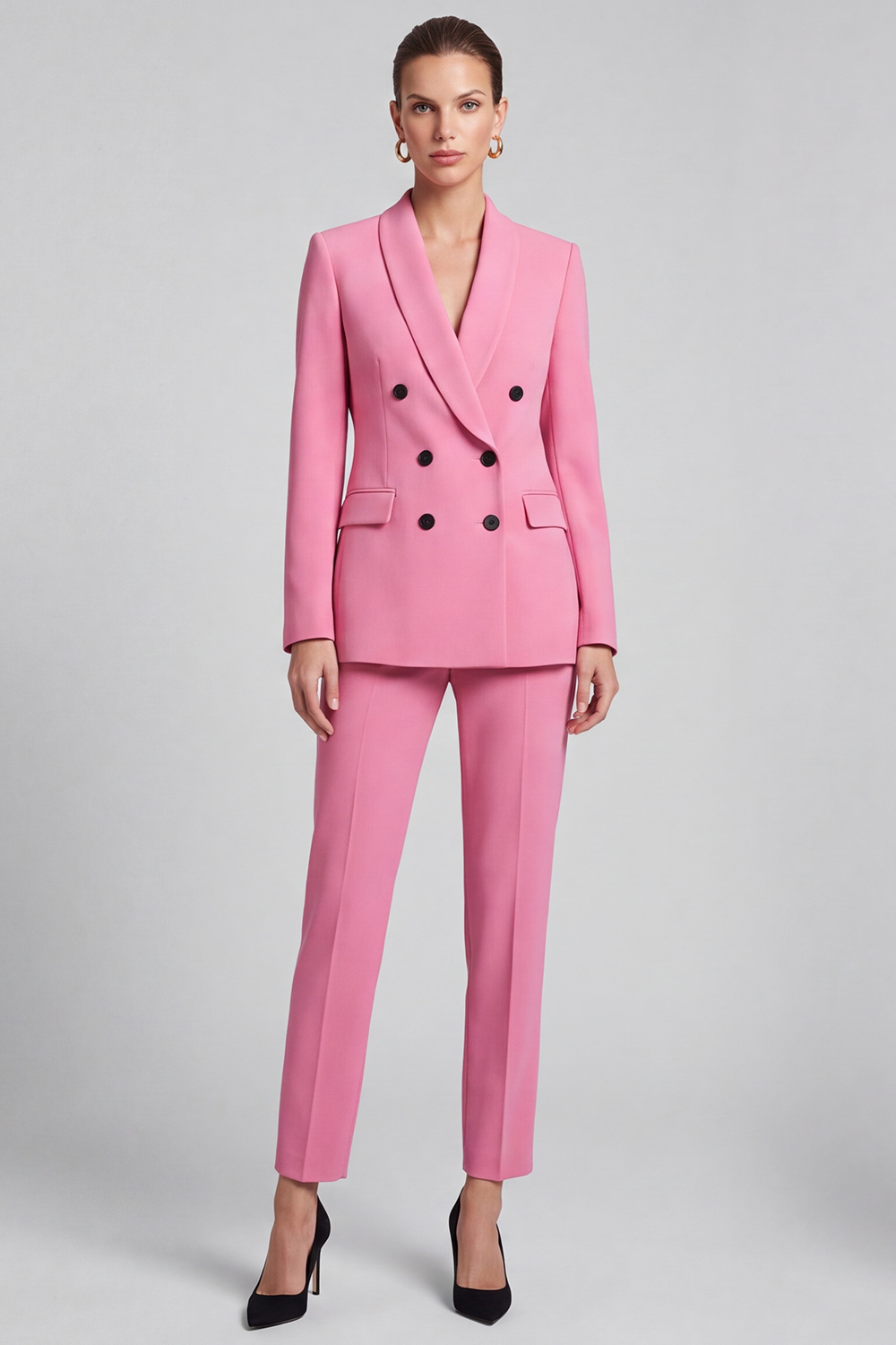 Shawl Lapel Pink Blazer Two Piece Double Breasted Business Suits