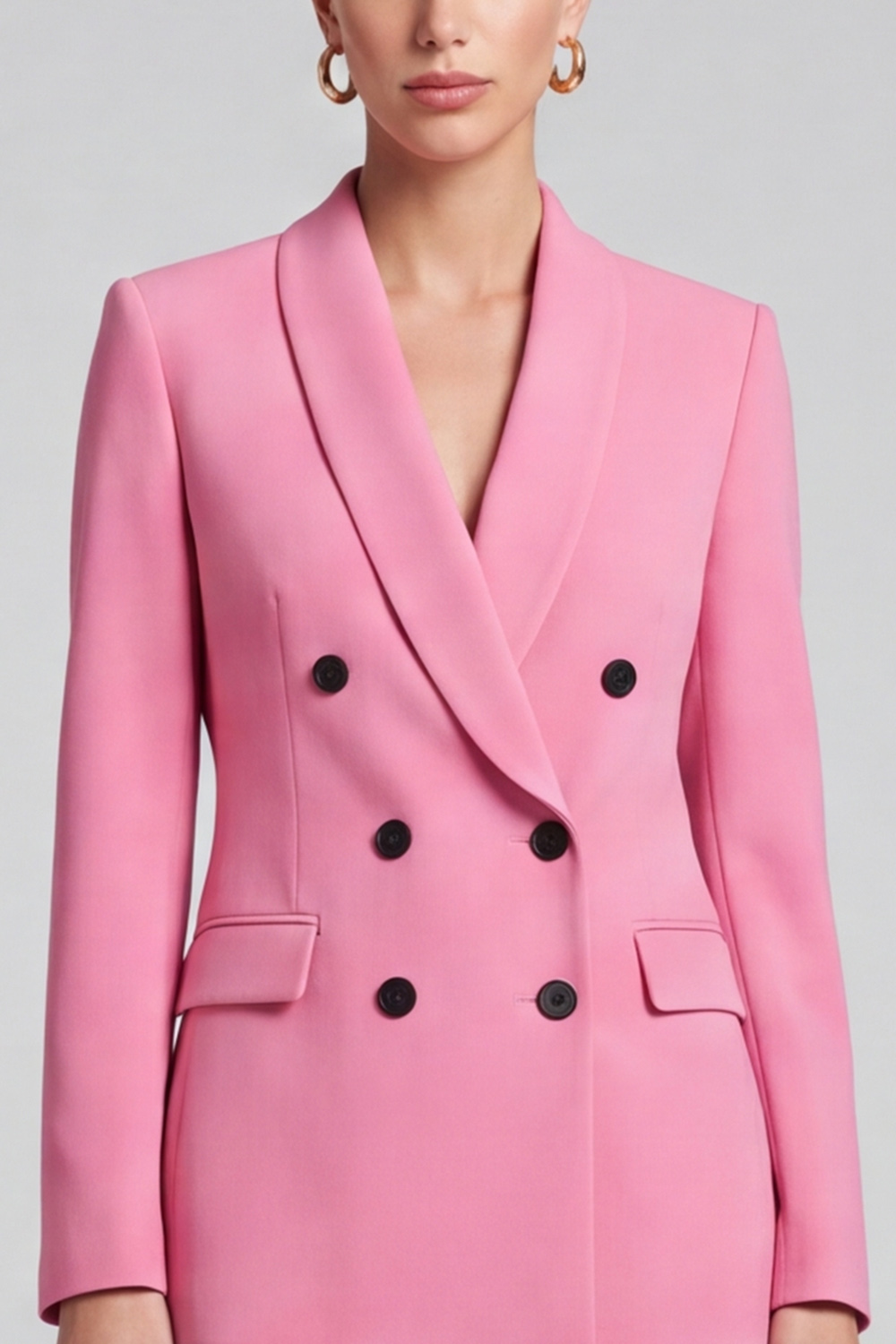 Shawl Lapel Pink Blazer Two Piece Double Breasted Business Suits