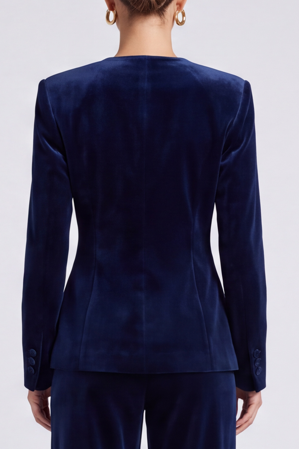 Navy Velvet V-Neck Long Sleeves Blazer Business Suits