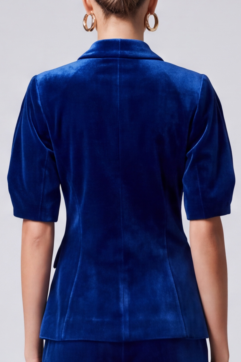Velvet Royal Blue Shawl Lapel Puff Sleeves Blazer Business Suits