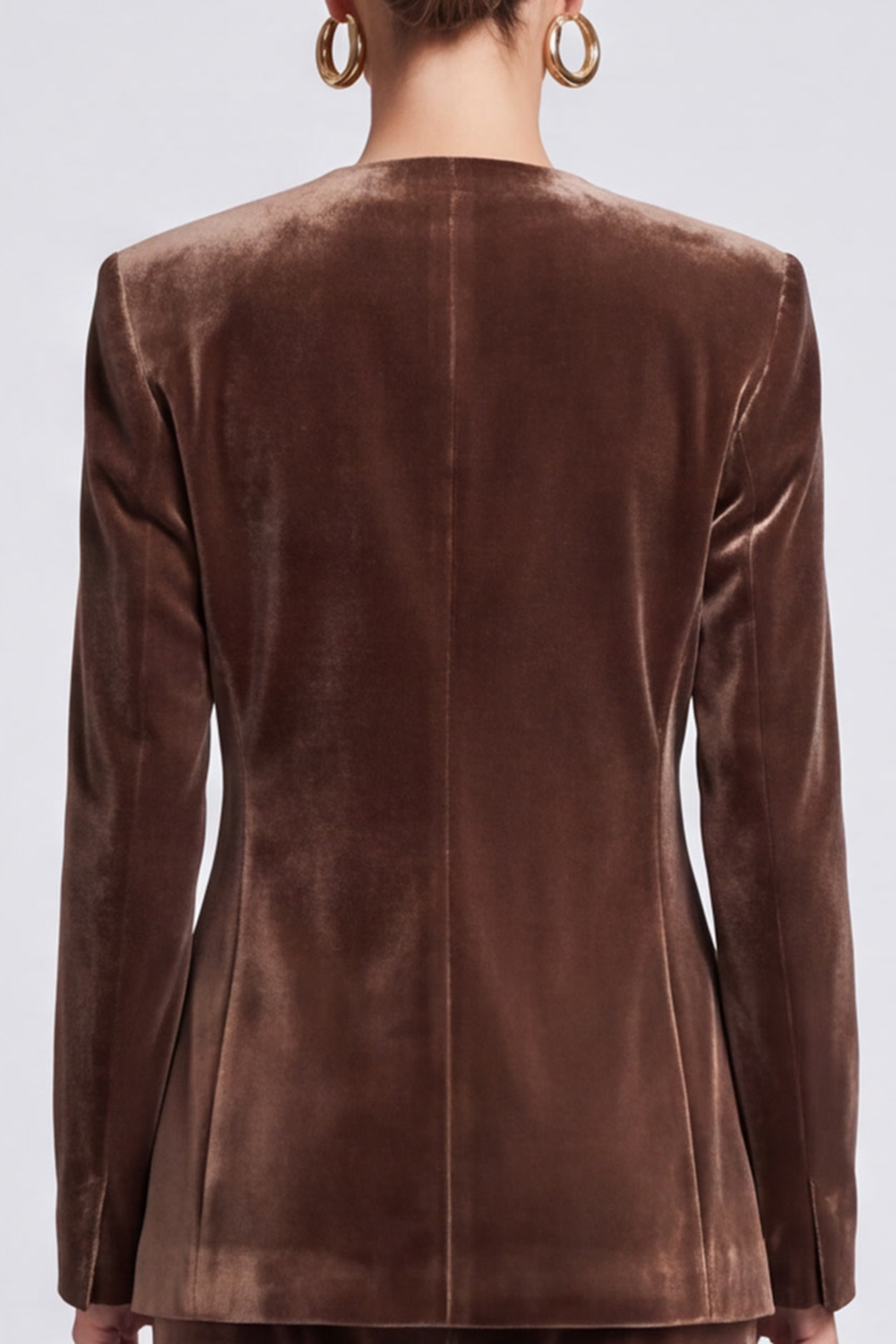 Brown V-Neck Velvet Two Piece Long Sleeves Business Suits