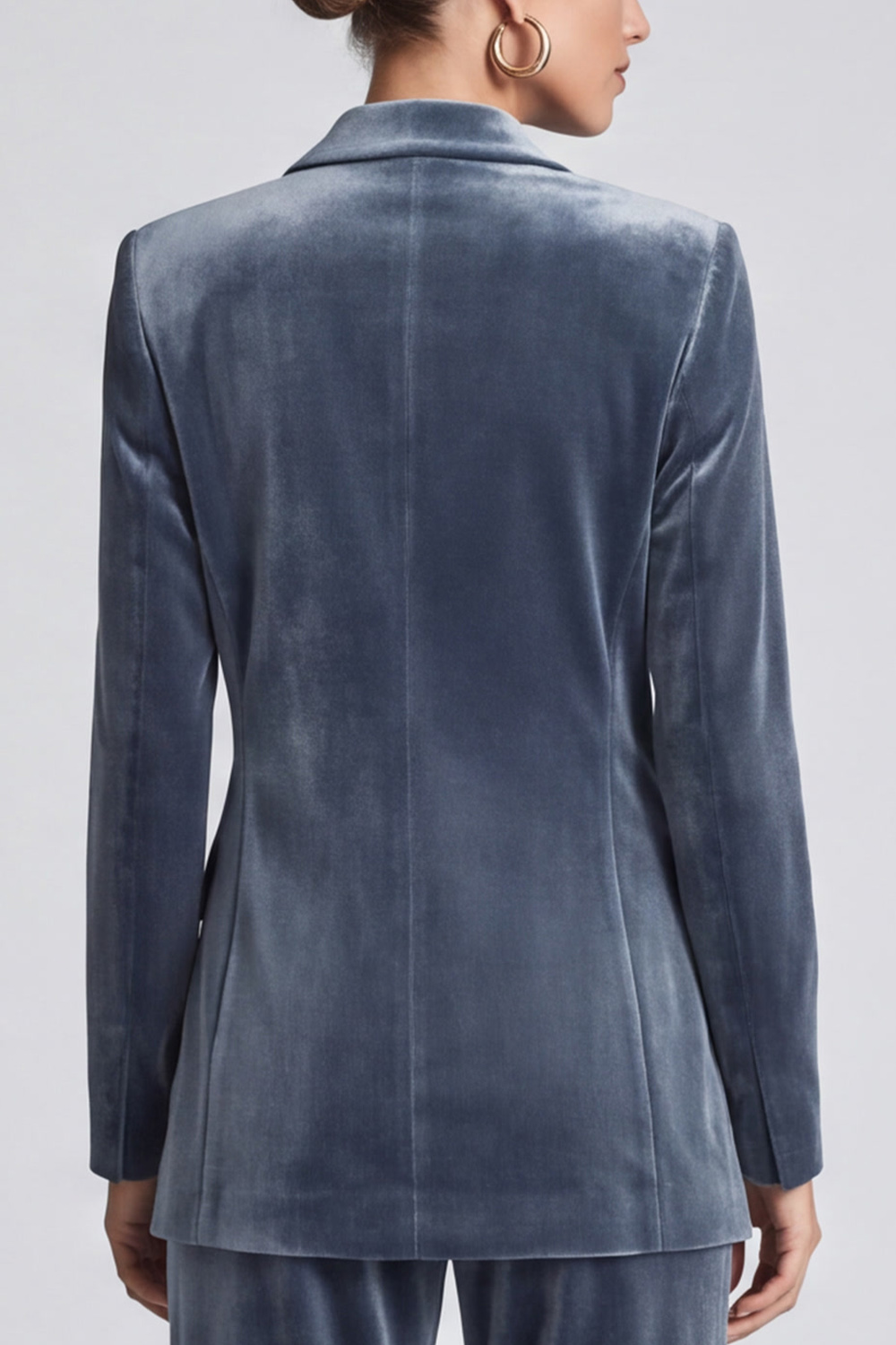 Velvet Dusty Blue Peak Lapel Long Sleeves Blazer Business Suits with Sash