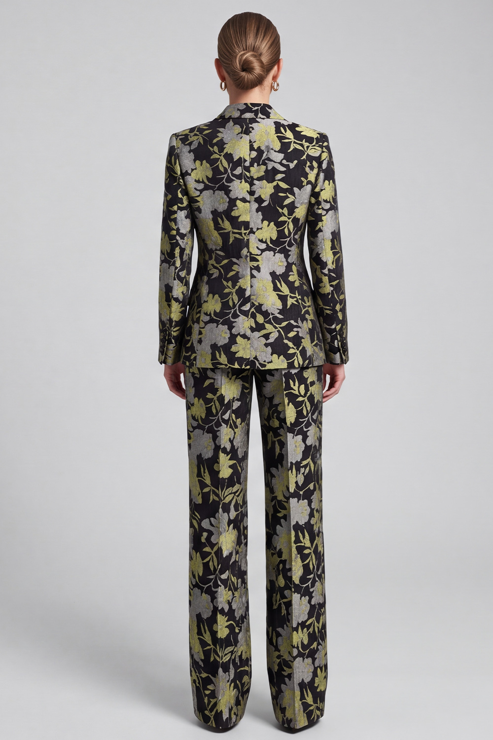 Black Yellow Flower Peak Lapel Long Sleeves Blazer Prom Suits