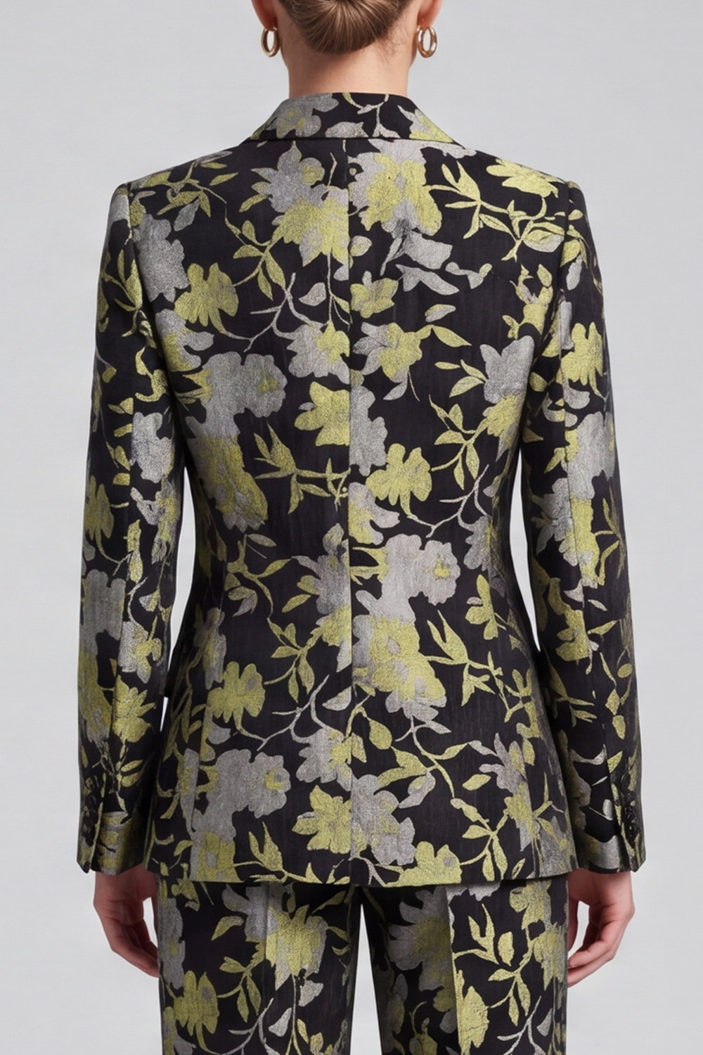 Black Yellow Flower Peak Lapel Long Sleeves Blazer Prom Suits