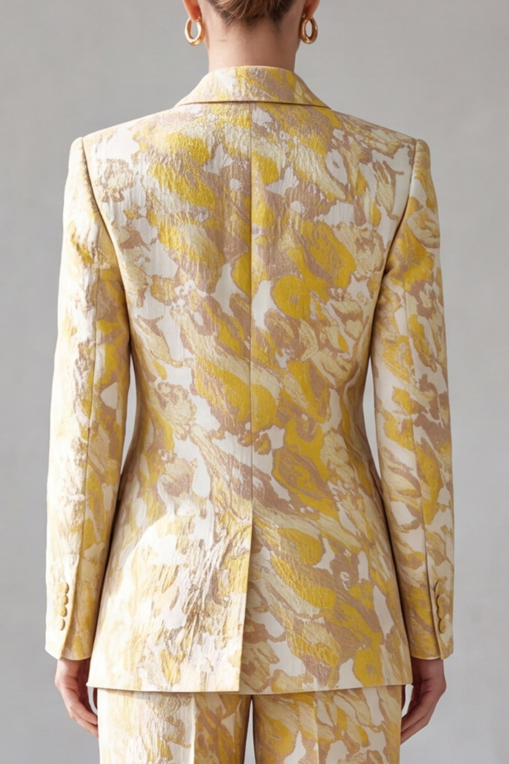 Yellow Printed Peak Lapel Long Sleeves Prom Suits