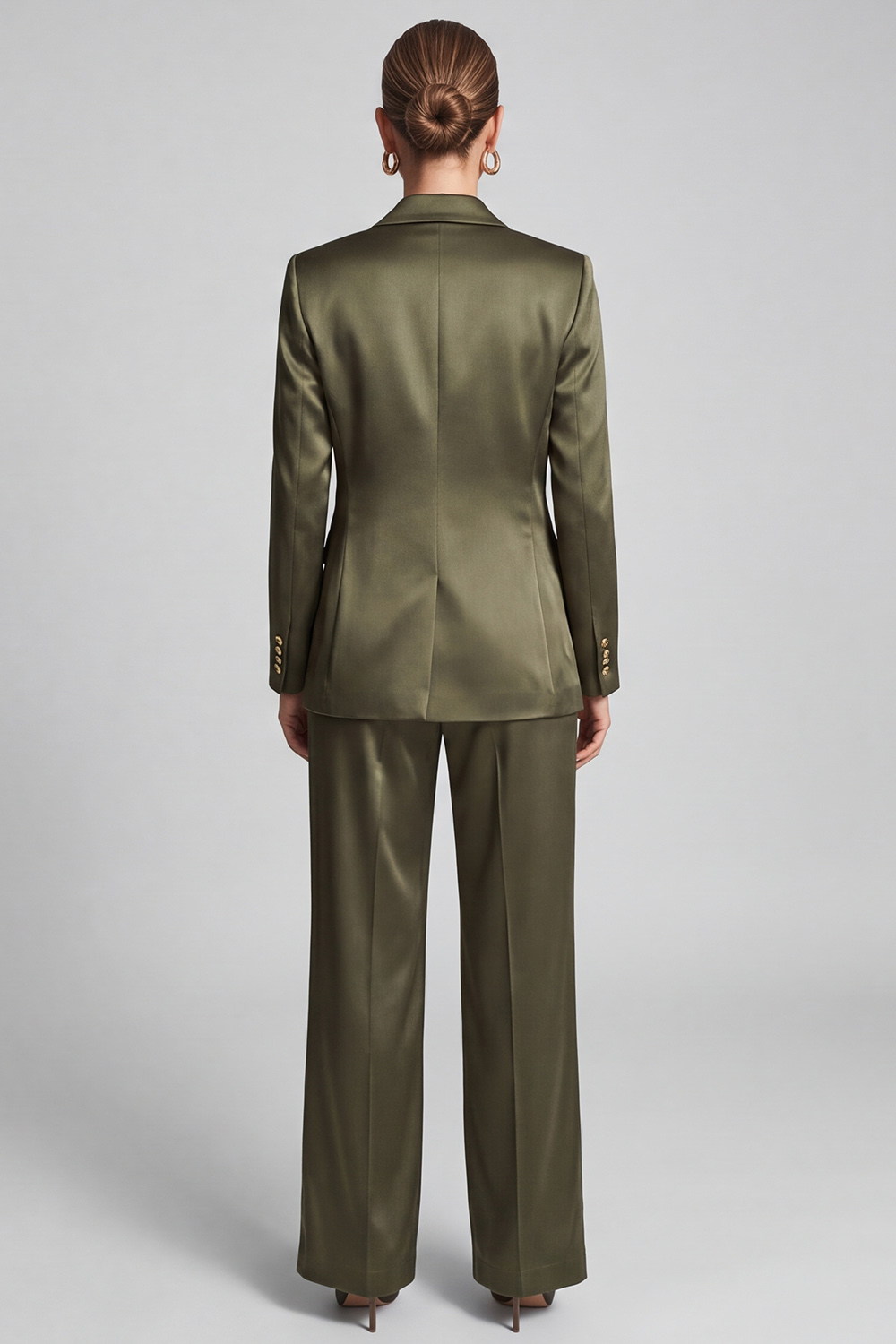 Olive Satin Peak Lapel Single Breasted Blazer Business Suits