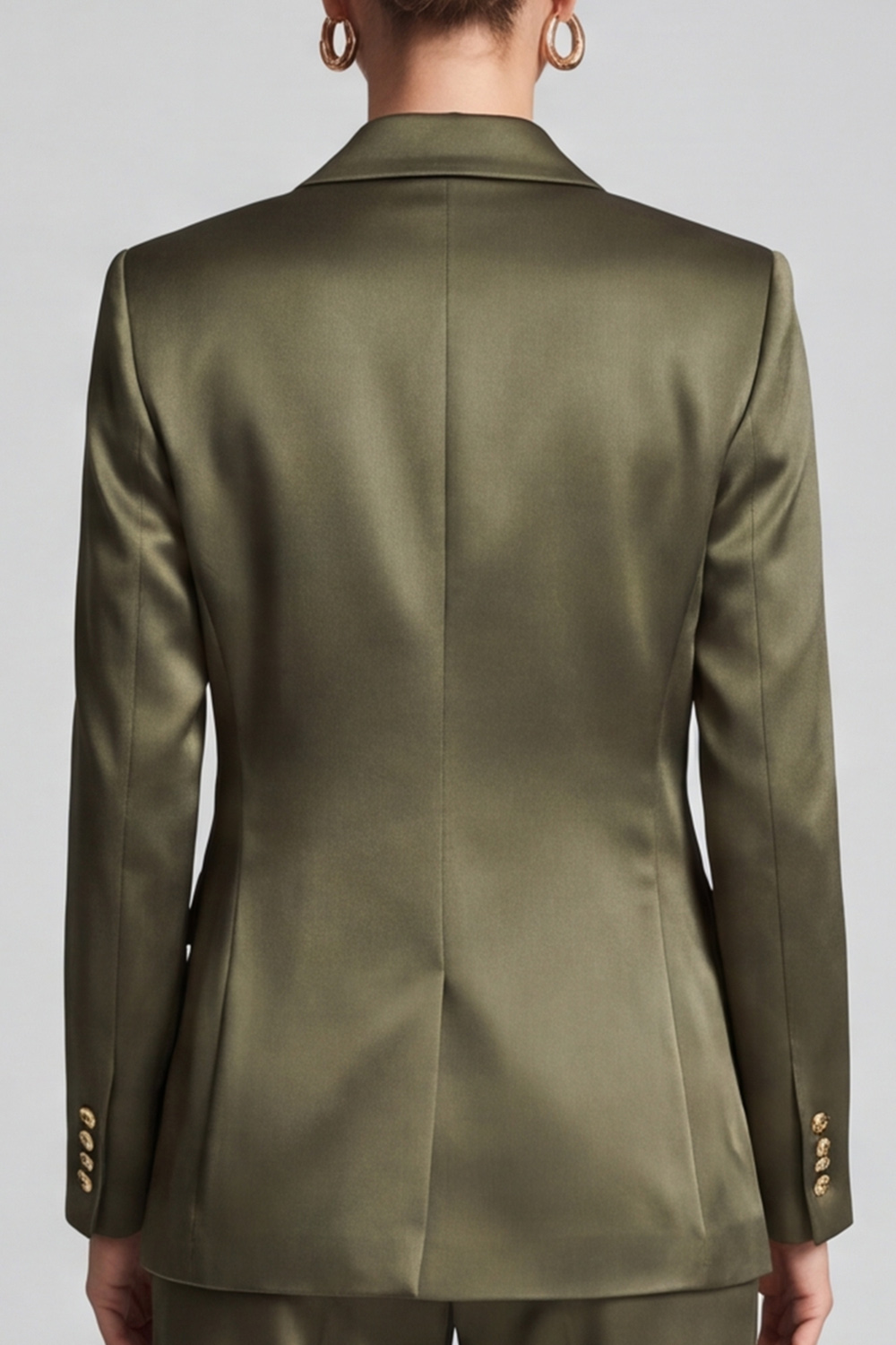 Olive Satin Peak Lapel Single Breasted Blazer Business Suits