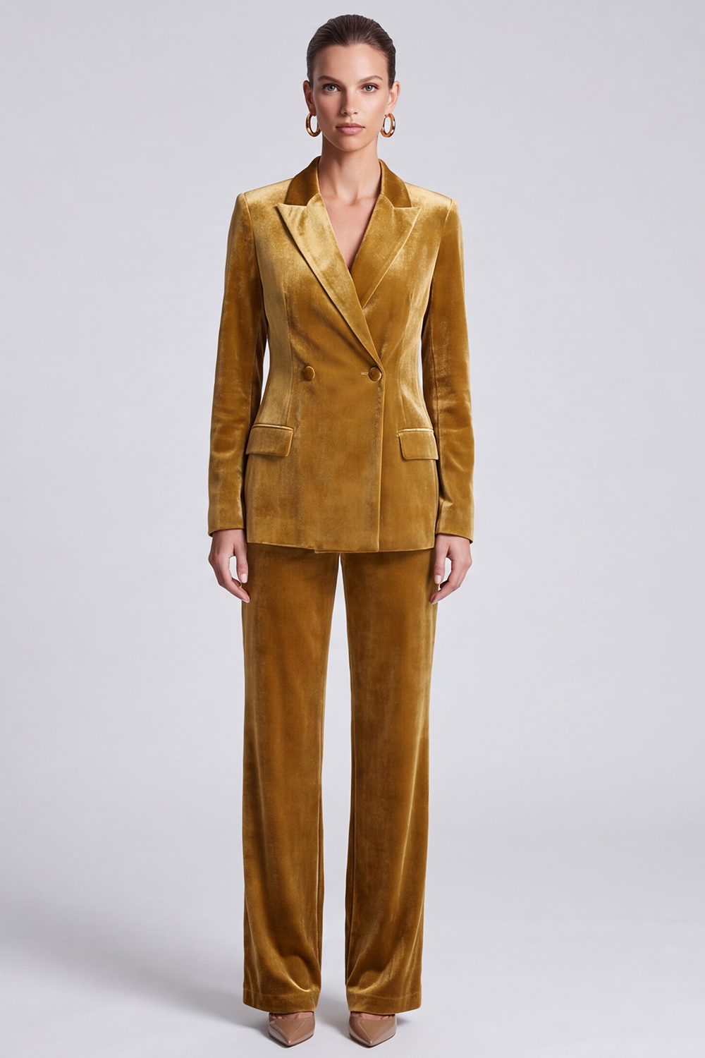 Turmeric Peak Lapel Velvet Blazer Business Suits