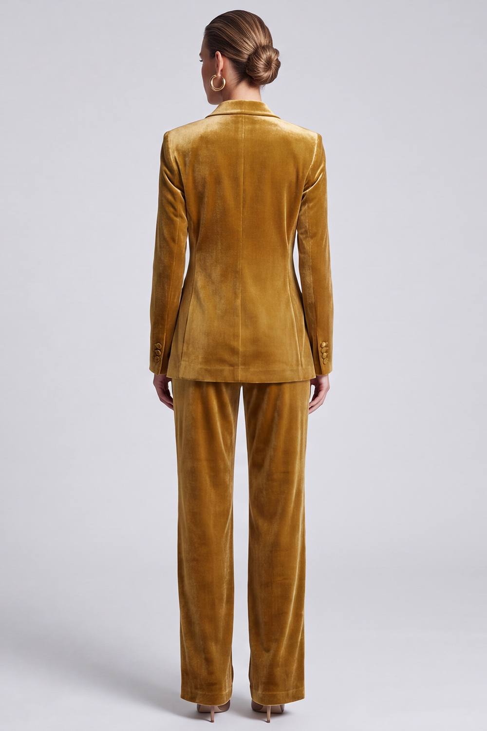Turmeric Peak Lapel Velvet Blazer Business Suits