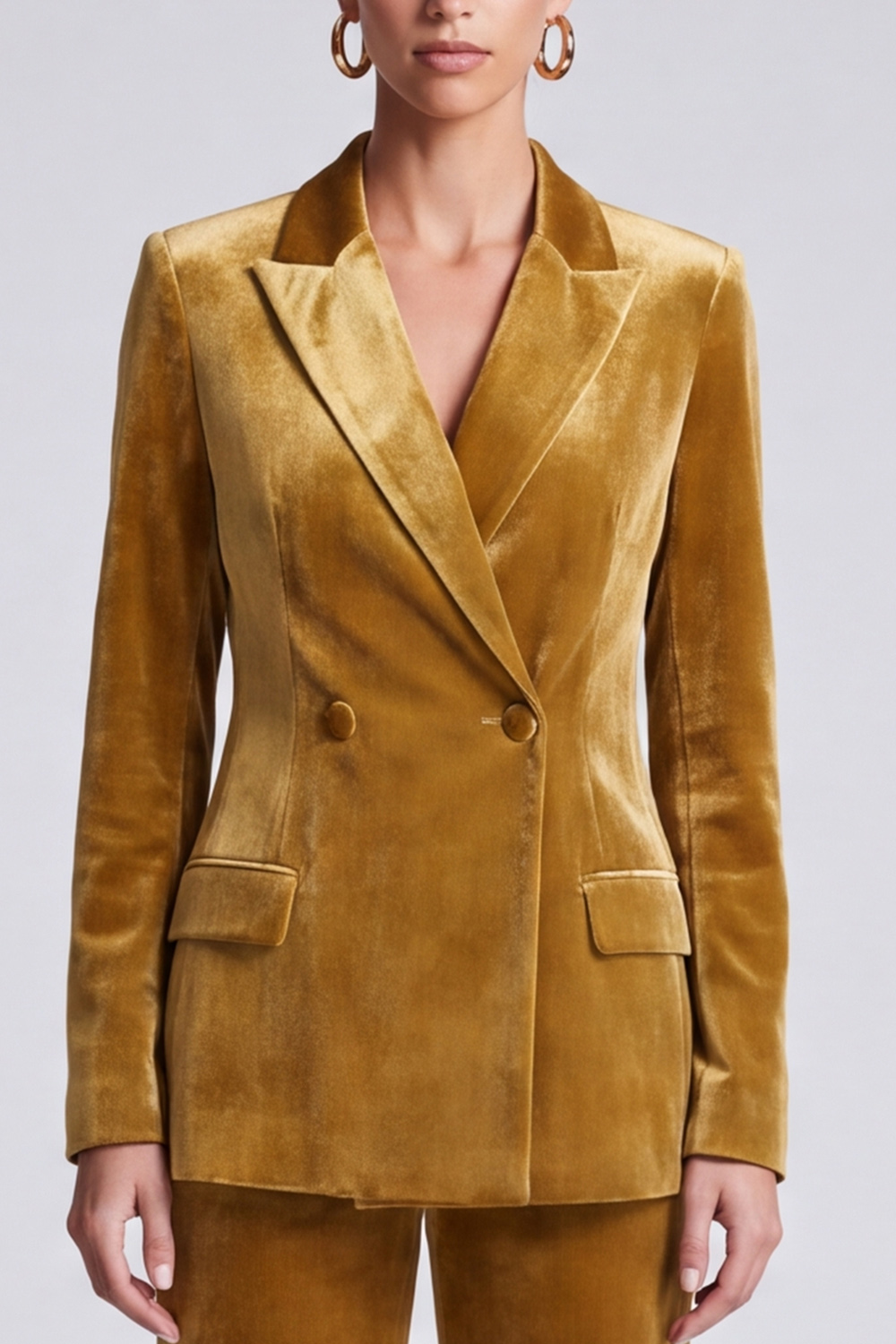 Turmeric Peak Lapel Velvet Blazer Business Suits