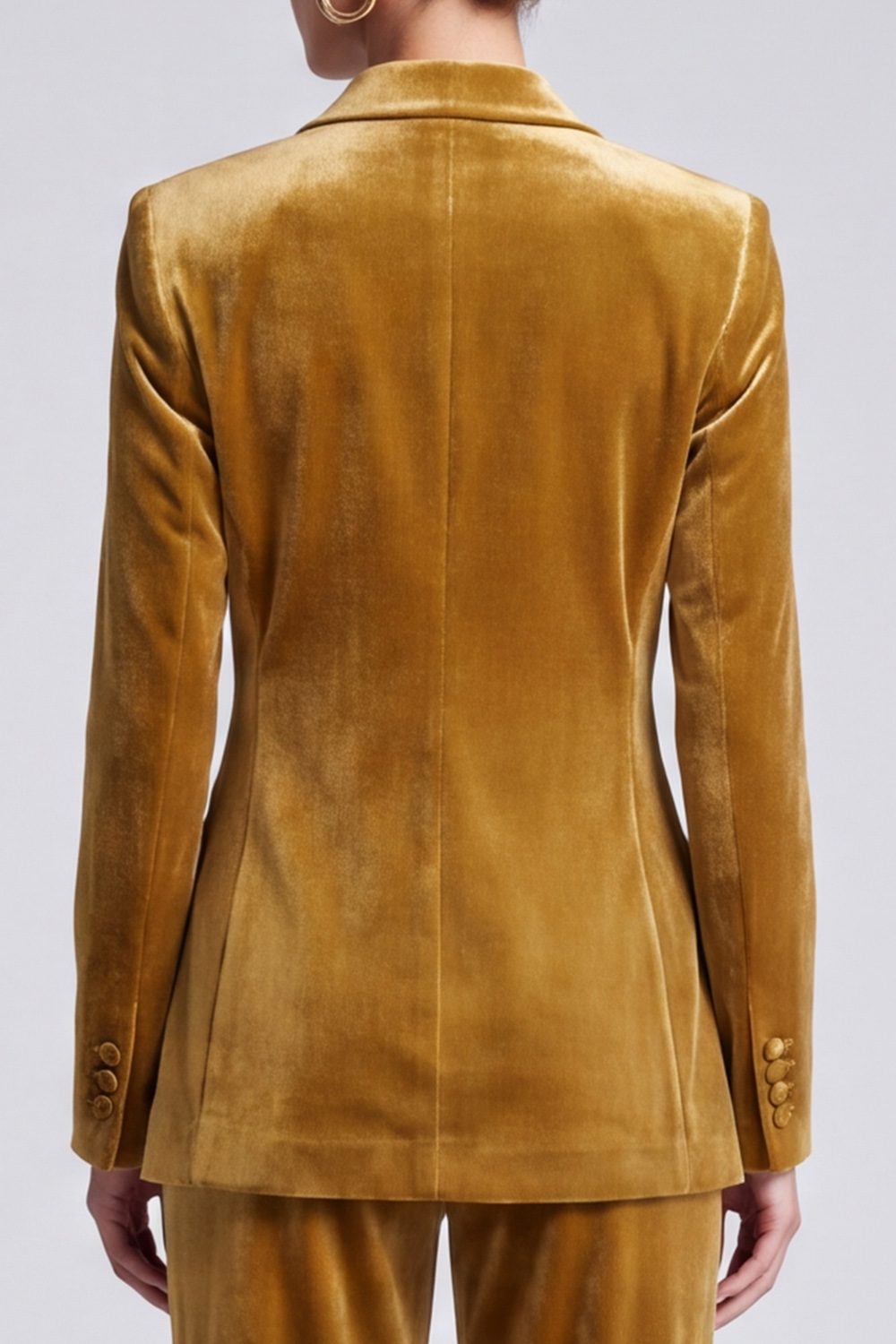 Turmeric Peak Lapel Velvet Blazer Business Suits