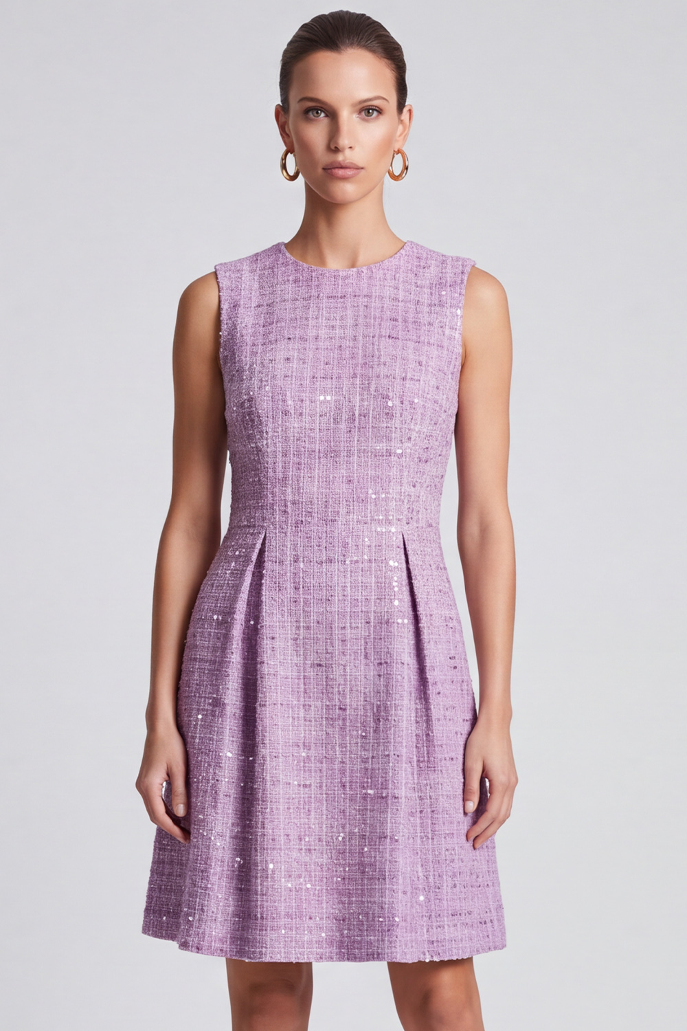 Lilac Tweed A Line Sleeveless Round Neck Midi Homecoming Outfits 