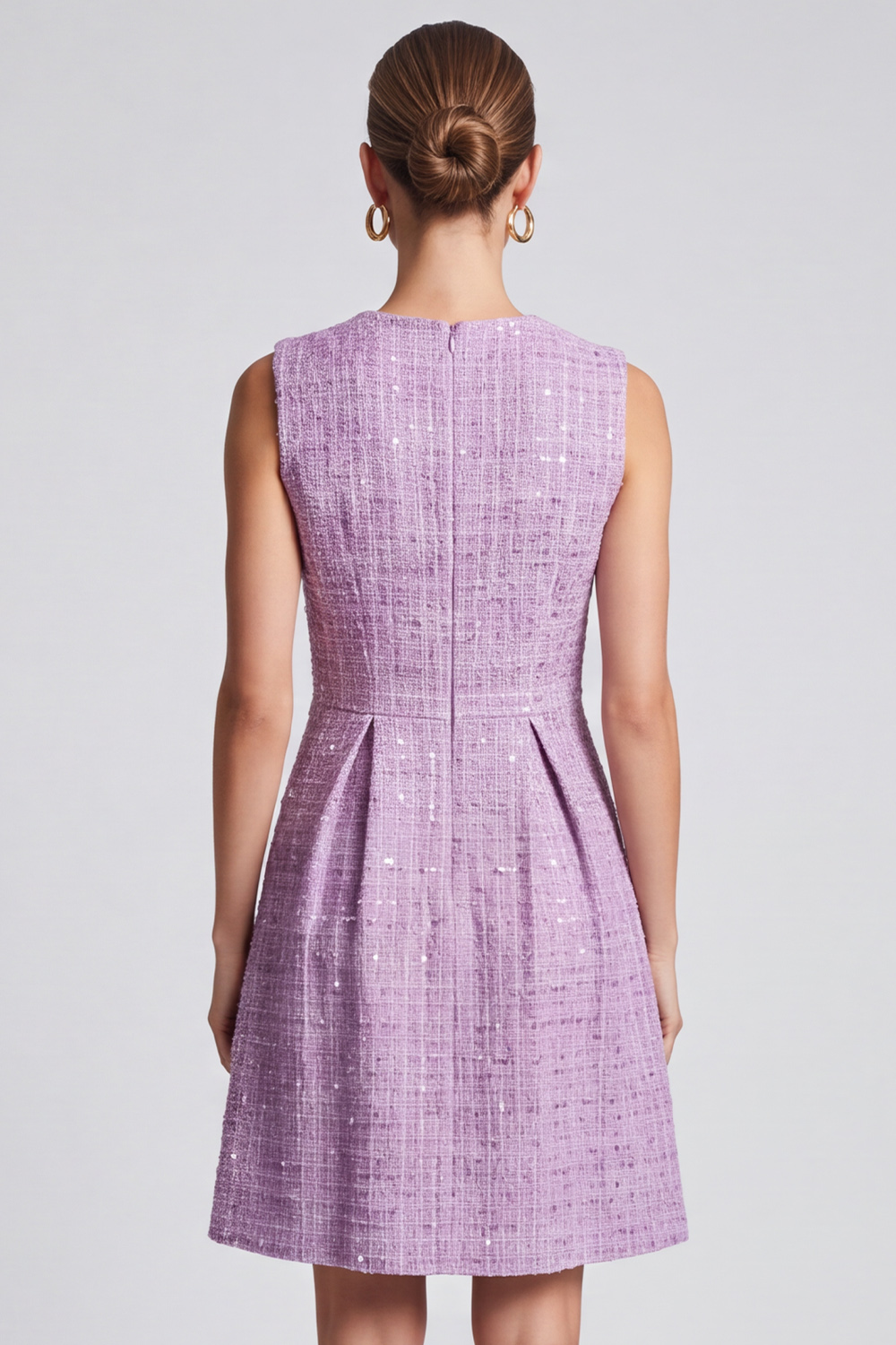 Lilac Tweed A Line Sleeveless Round Neck Midi Homecoming Outfits 