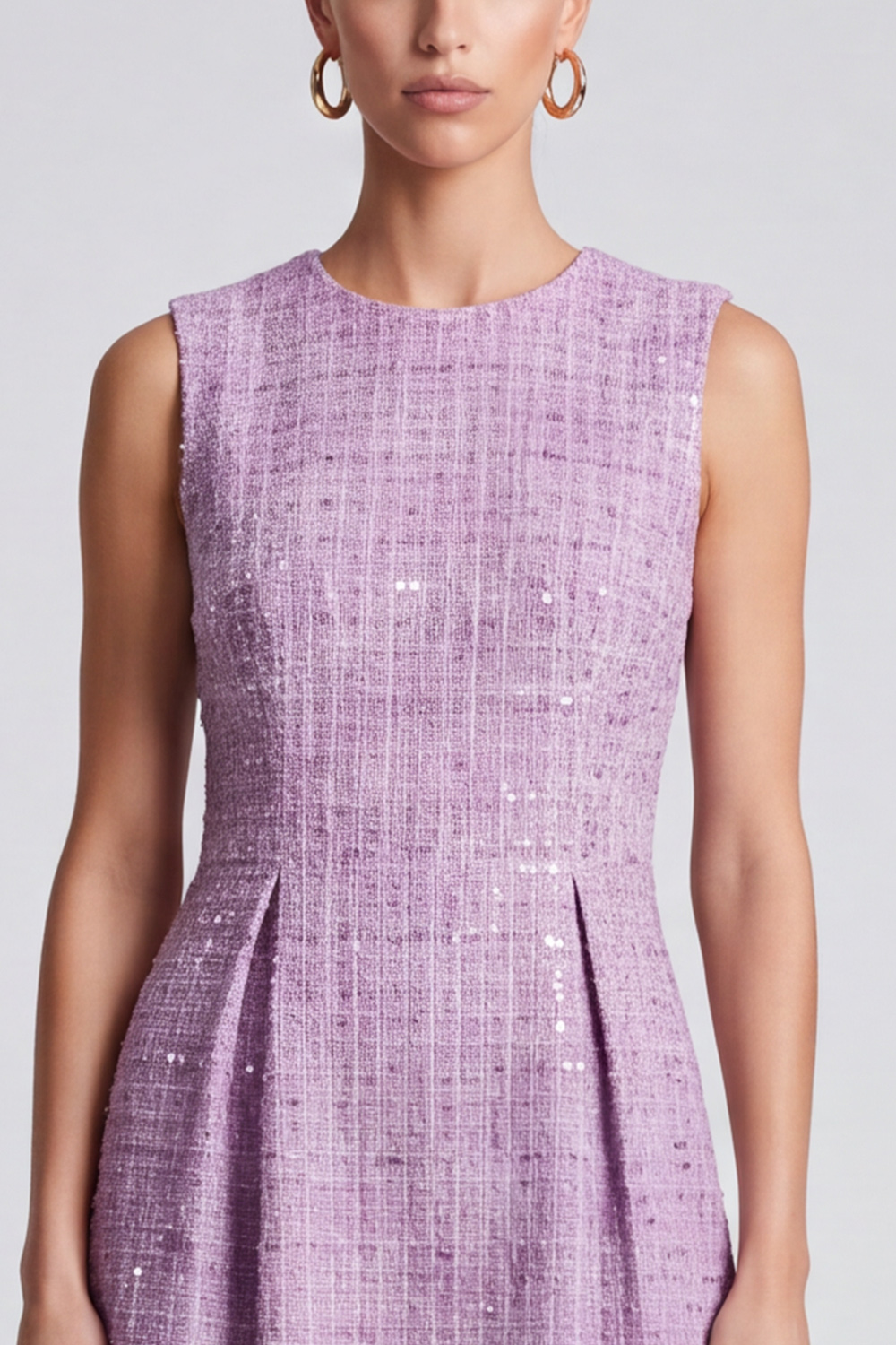 Lilac Tweed A Line Sleeveless Round Neck Midi Homecoming Outfits 