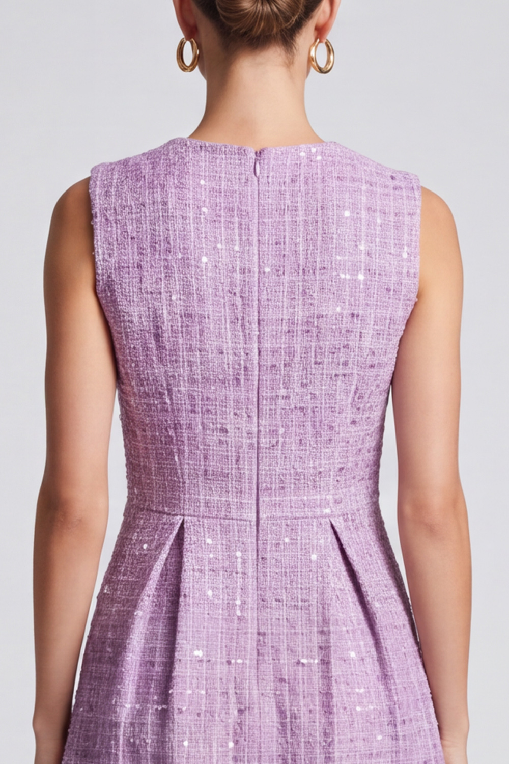 Lilac Tweed A Line Sleeveless Round Neck Midi Homecoming Outfits 