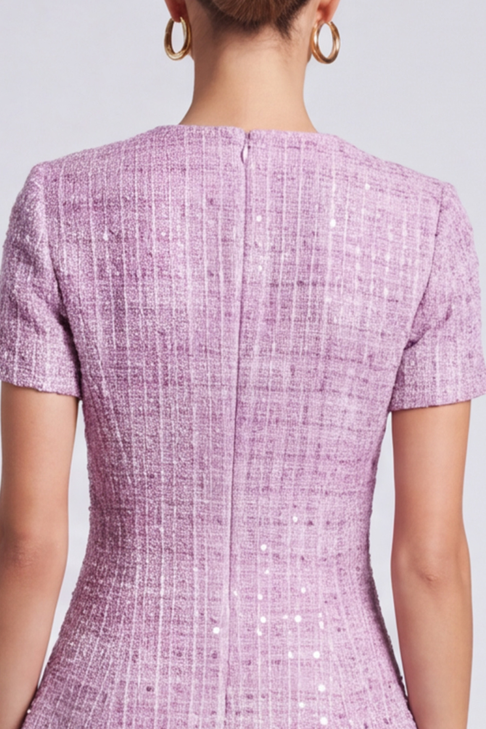 A Line Lilac Tweed Round Neck Short Homecoming Outfits with Sleeves