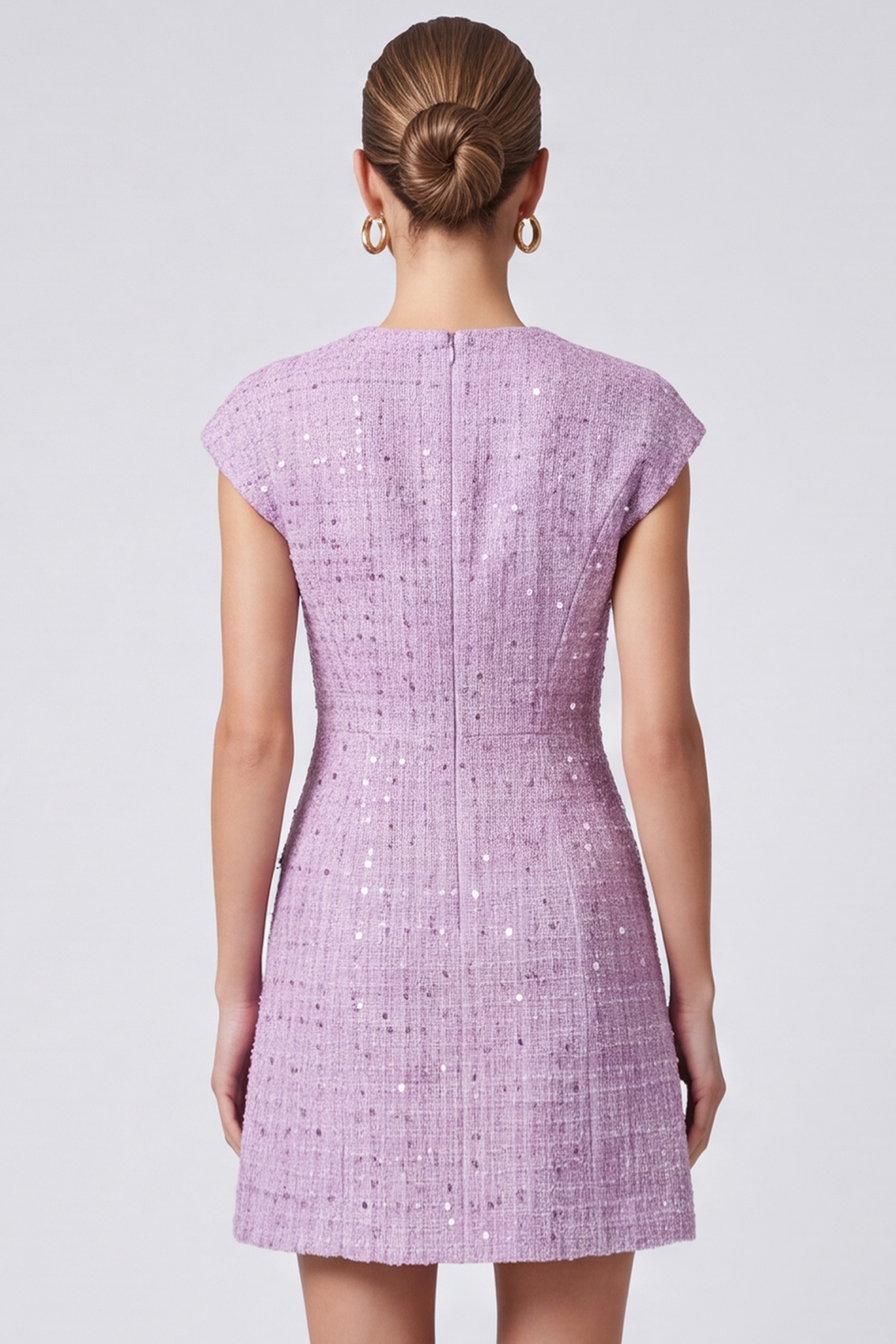 Tweed Lilac A Line V-Neck Cap Sleeves Short Homecoming Outfits