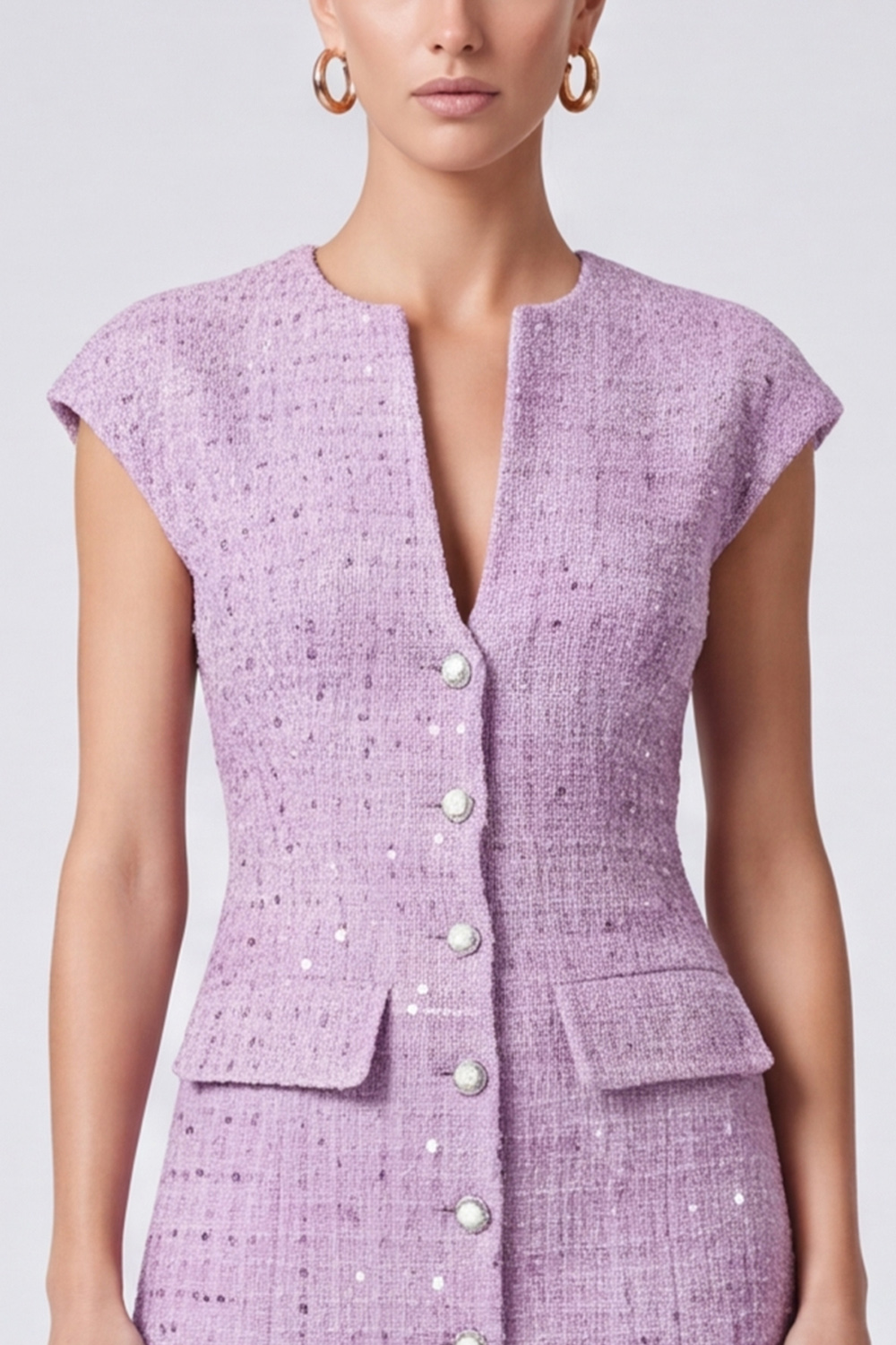 Tweed Lilac A Line V-Neck Cap Sleeves Short Homecoming Outfits