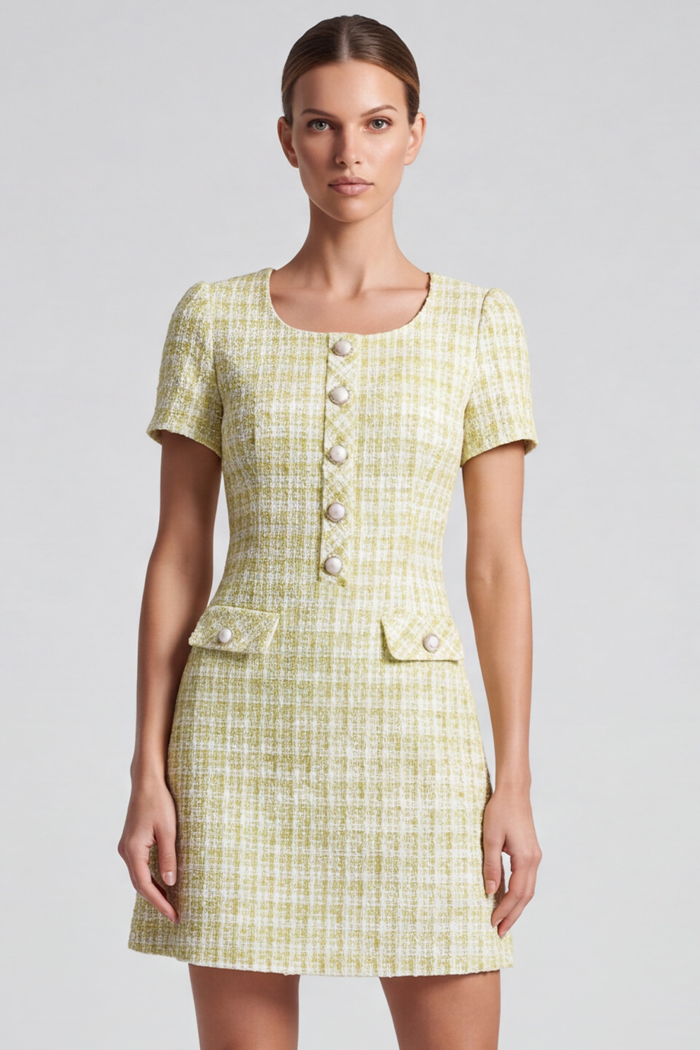 Tweed Light Yellow A Line Short Sleeves Homecoming Outfits 