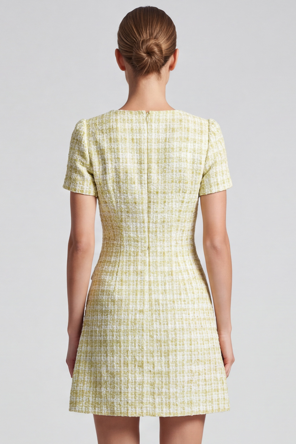 Tweed Light Yellow A Line Short Sleeves Homecoming Outfits 