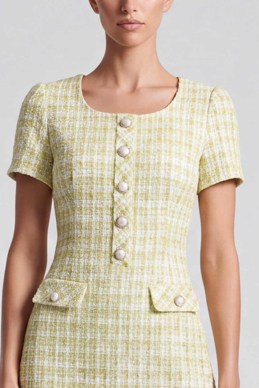 Tweed Light Yellow A Line Short Sleeves Homecoming Outfits 