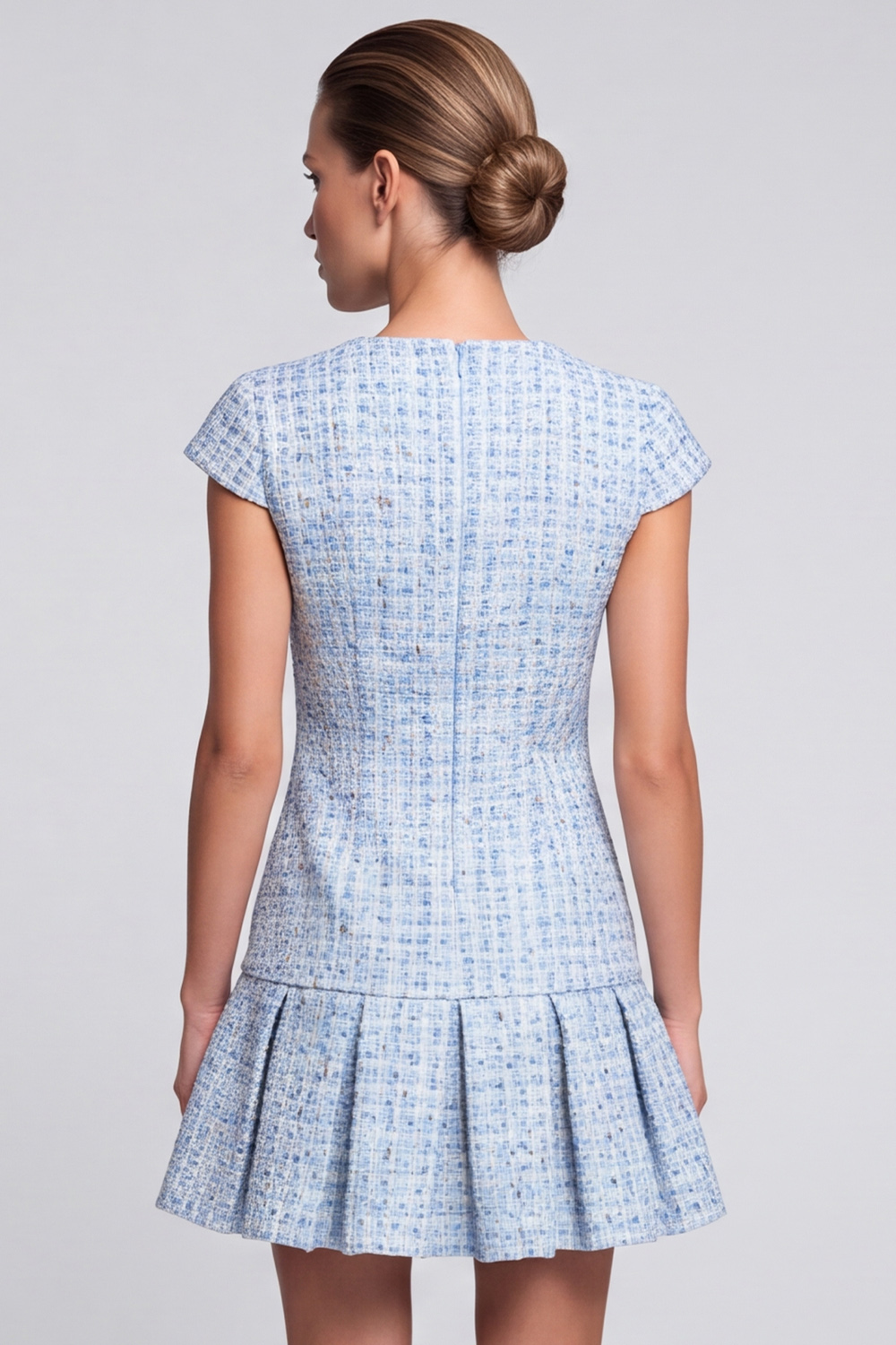 A Line Light Blue Tweed Round Neck Cap sleeves Short Homecoming Outfits 