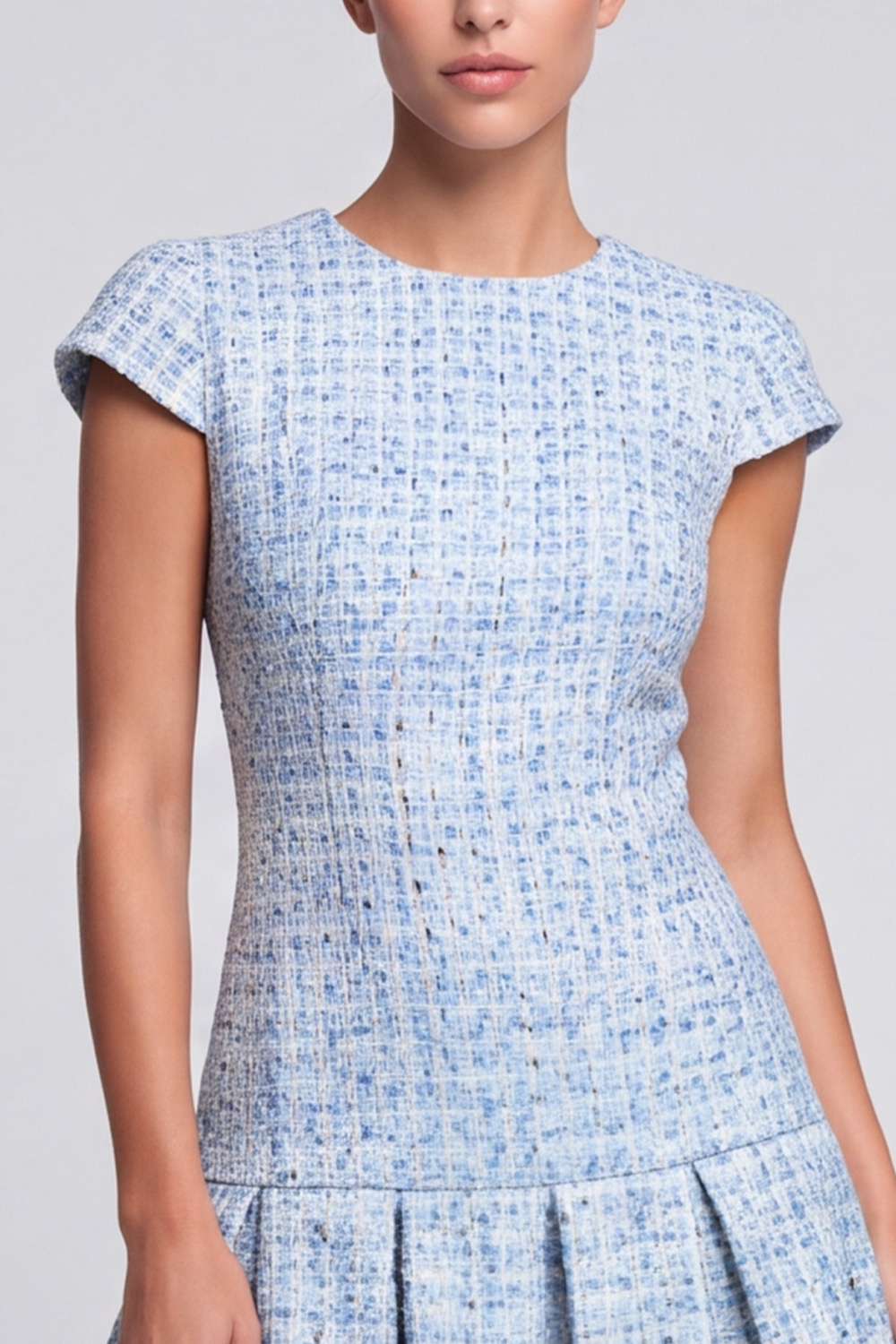 A Line Light Blue Tweed Round Neck Cap sleeves Short Homecoming Outfits 