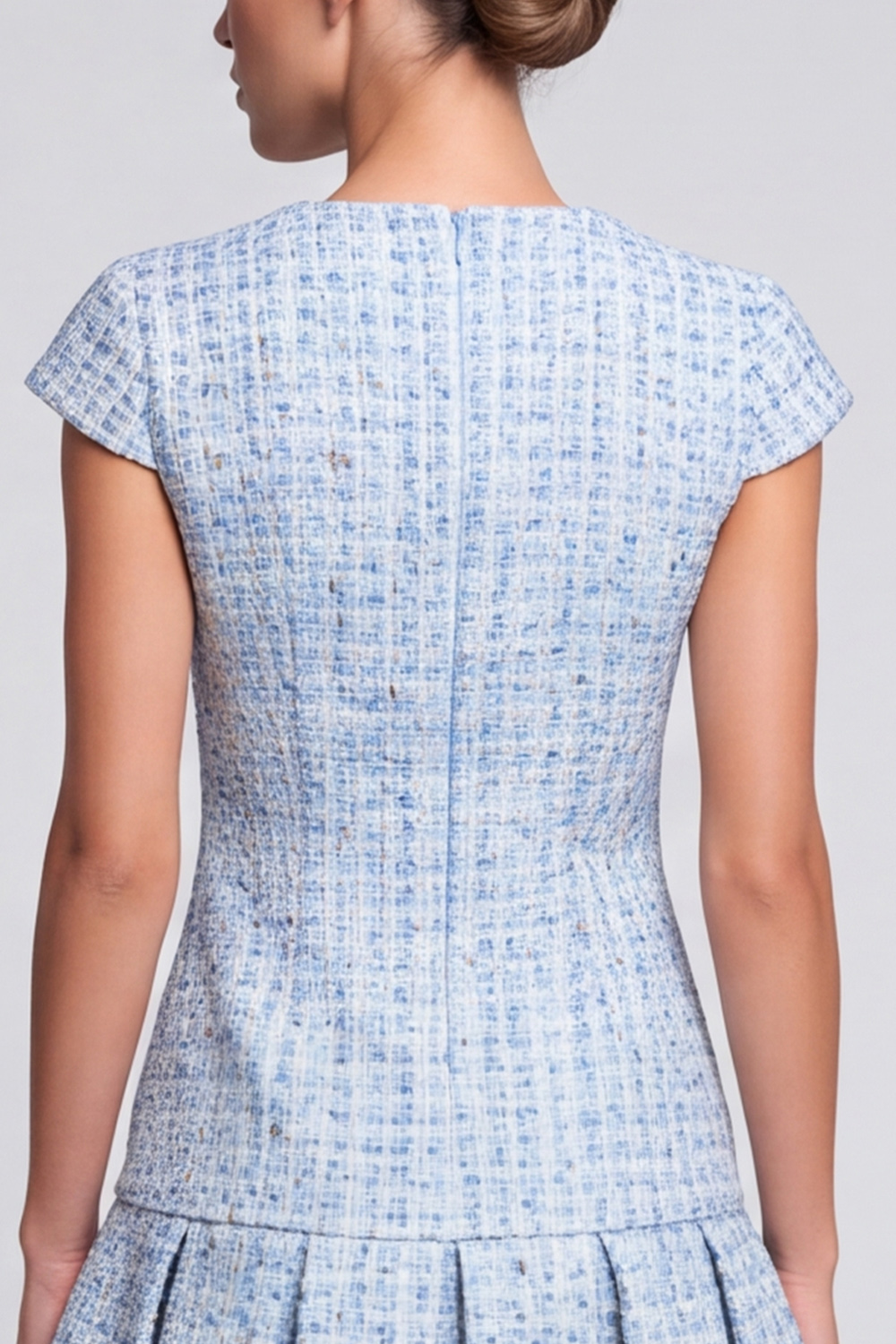 A Line Light Blue Tweed Round Neck Cap sleeves Short Homecoming Outfits 