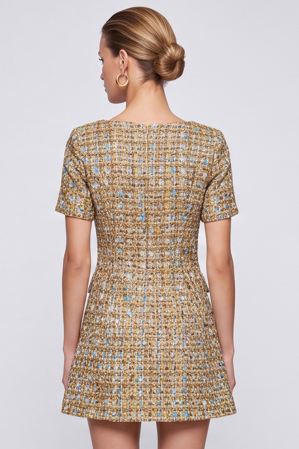 A Line Champagne Square Neck Short Sleeves Homecoming Outfit