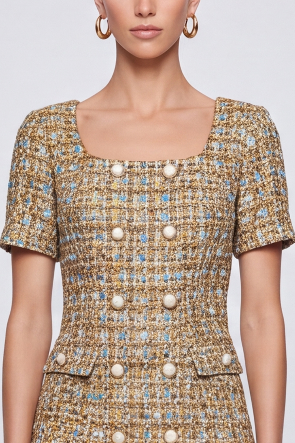 A Line Champagne Square Neck Short Sleeves Homecoming Outfit