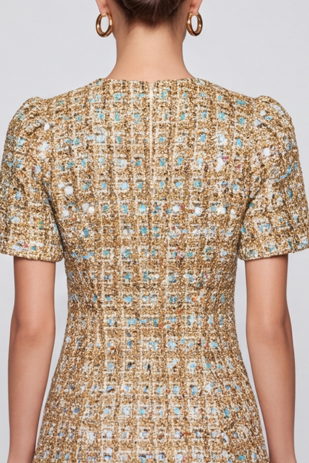 Champagne Tweed A Line Round Neck Short Sleeves Homecoming Outfits 
