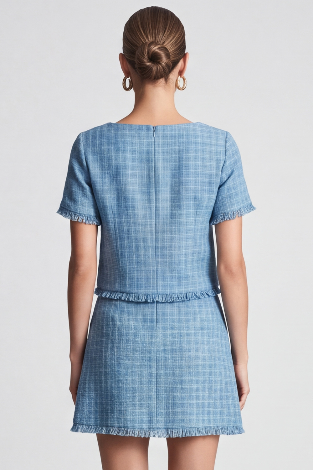 A Line Blue Boat Neck Short Sleeves Homecoming Outfits with Fringes