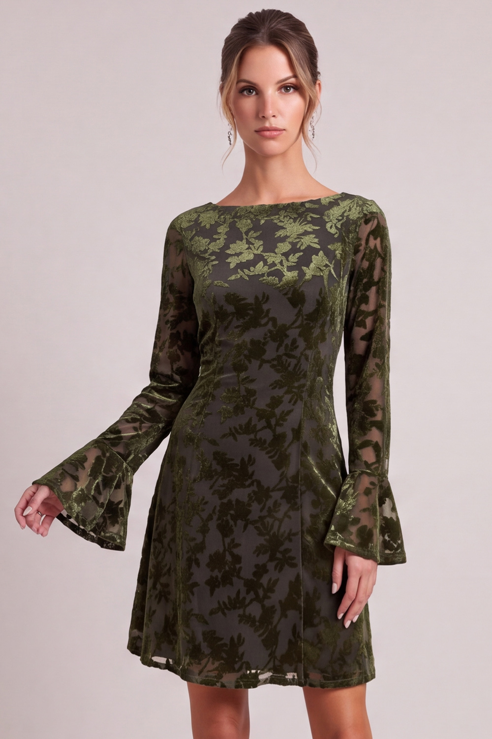 Olive A-Line Boat Neck Velvet Short Holiday Dress