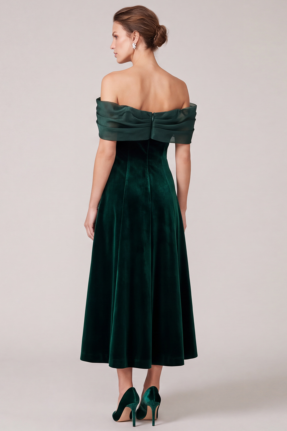 Dark Green A-Line Off the Shoulder Velvet Maxi Holiday Dress