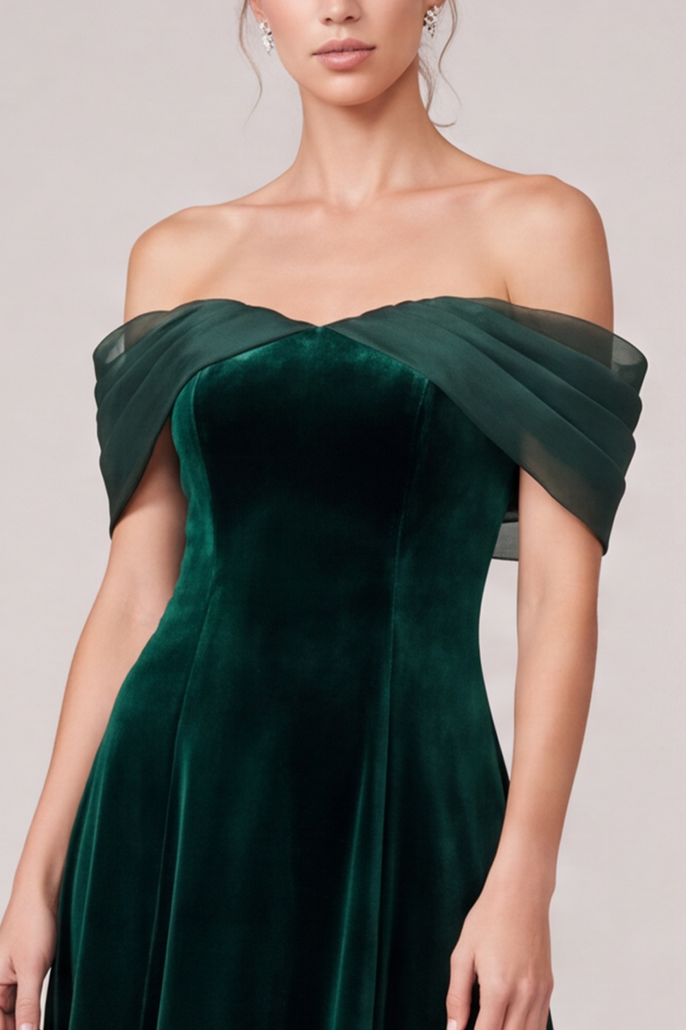 Dark Green A-Line Off the Shoulder Velvet Maxi Holiday Dress