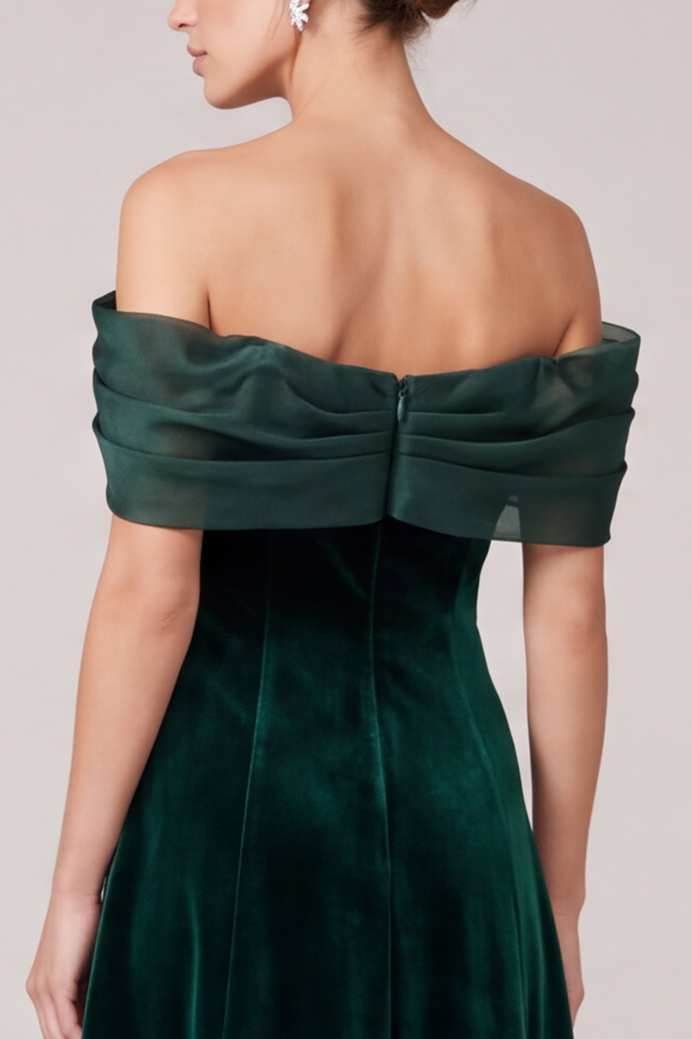 Dark Green A-Line Off the Shoulder Velvet Maxi Holiday Dress