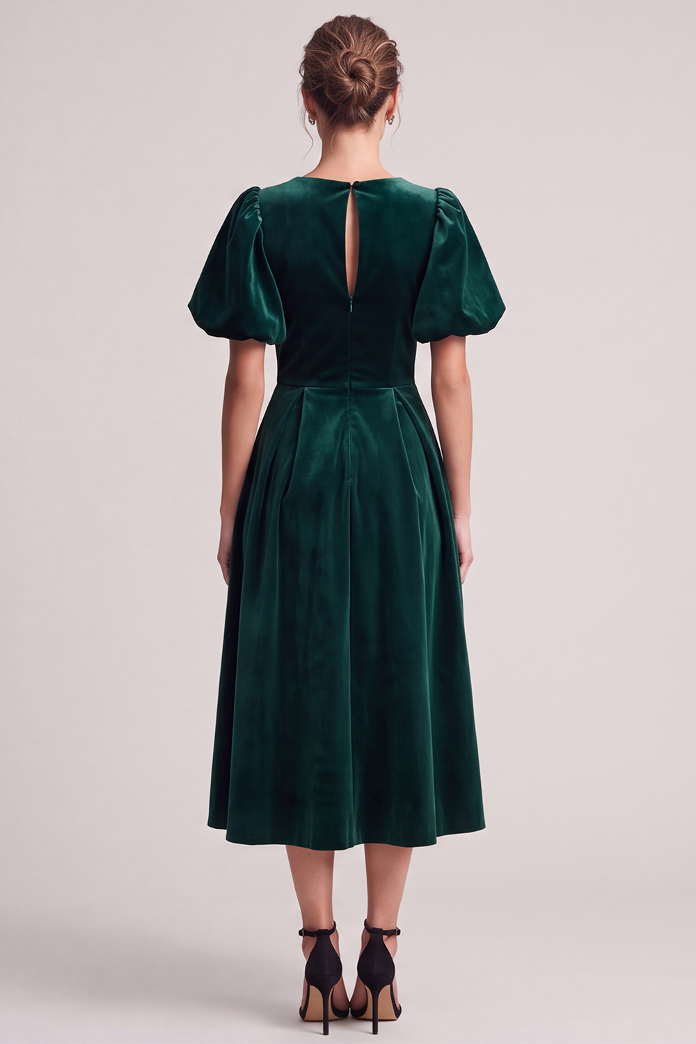 Dark Green Keyhole A Line V-Neck Pleated Midi Wedding Guest Dress