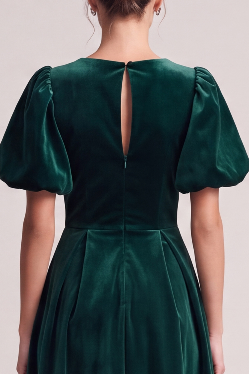 Dark Green Keyhole A Line V-Neck Pleated Midi Wedding Guest Dress