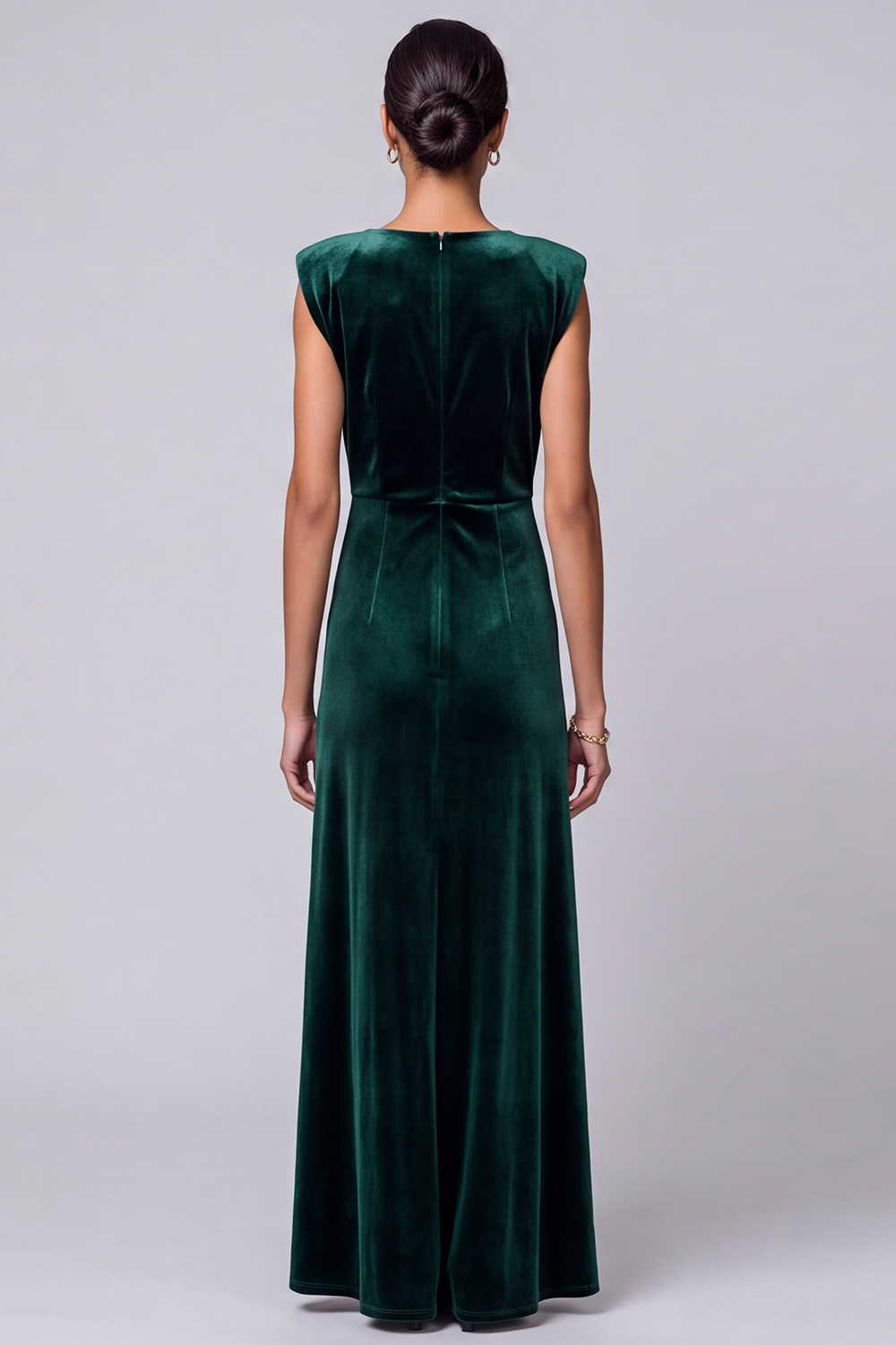 Dark Green Sheath V-Neck Velvet Long Formal Dress