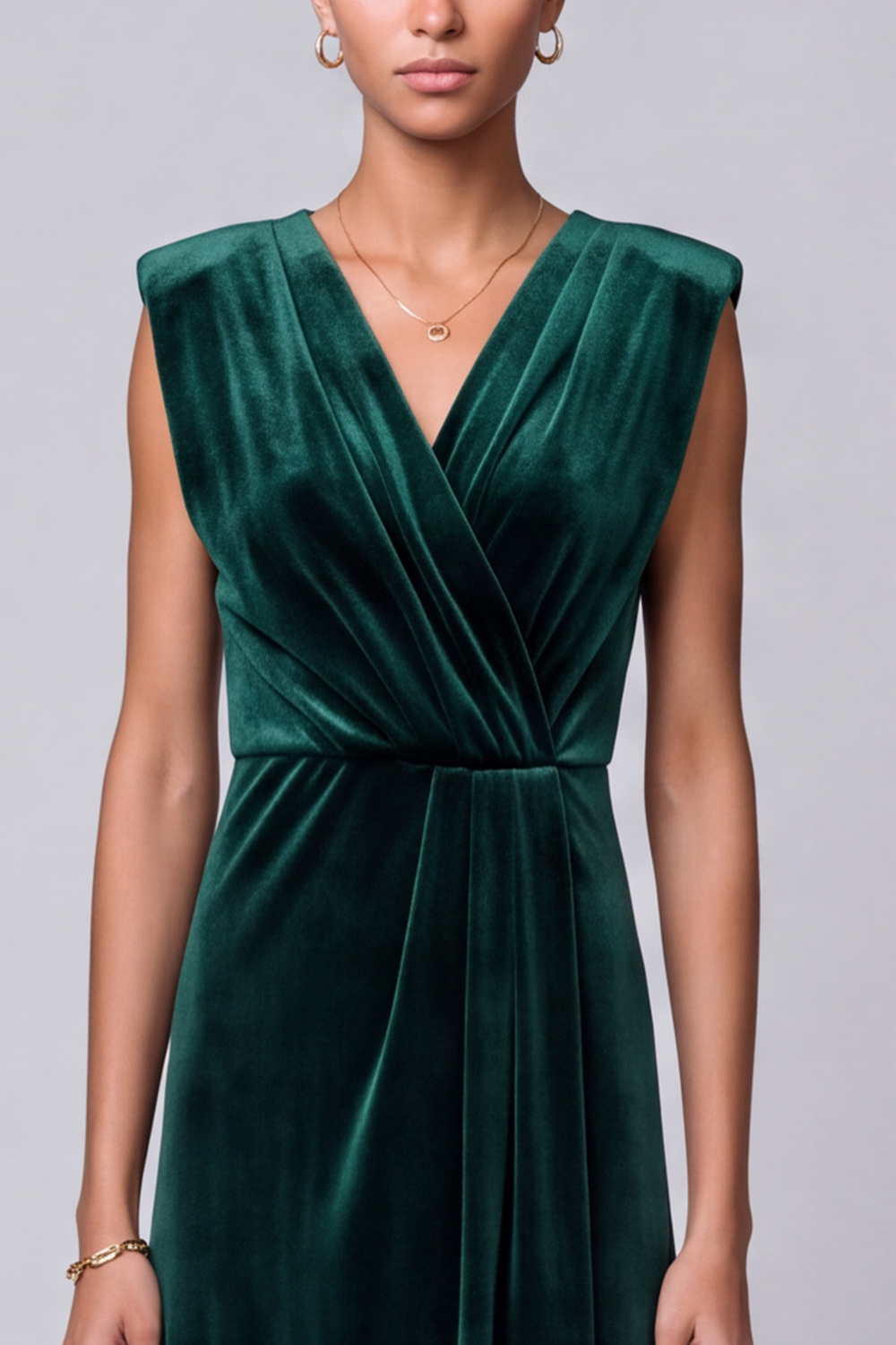 Dark Green Sheath V-Neck Velvet Long Formal Dress