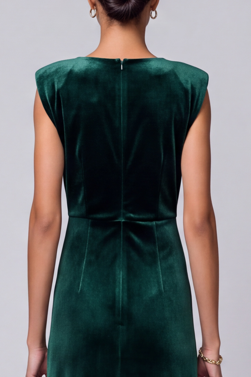 Dark Green Sheath V-Neck Velvet Long Formal Dress