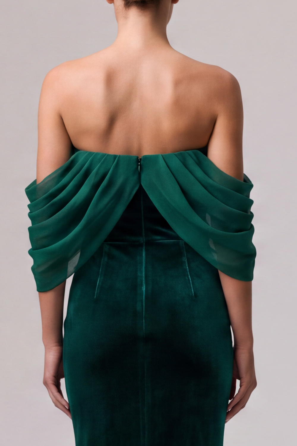 Dark Green Mermaid Off the Shoulder Draped Velvet Long Formal Dress