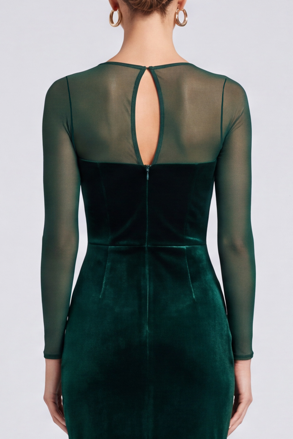 Dark Green Sheath Velvet Square Neck Long Sleeves Formal Dress