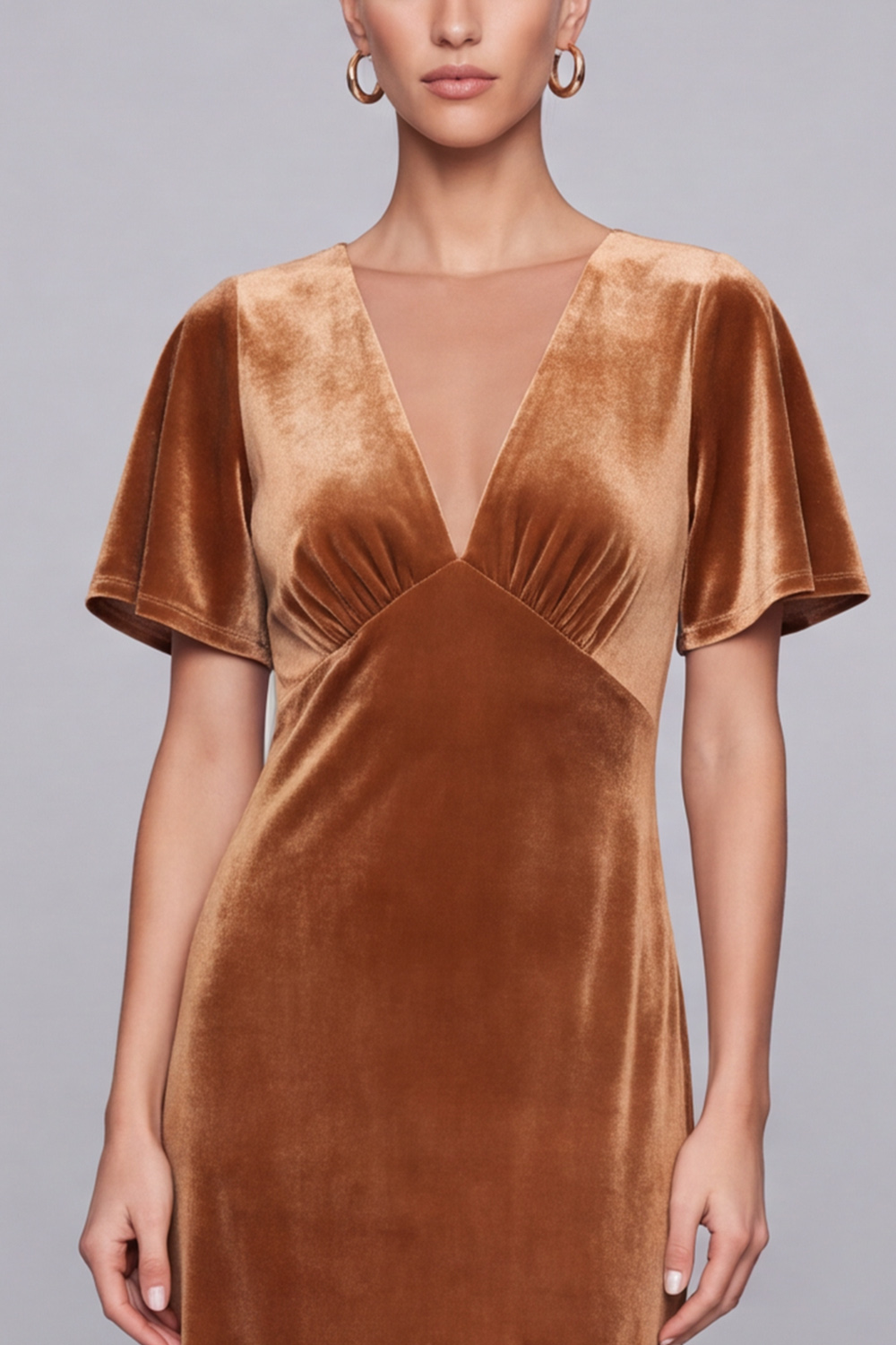 Brown Velvet Sheath V-Neck Long Formal Dress