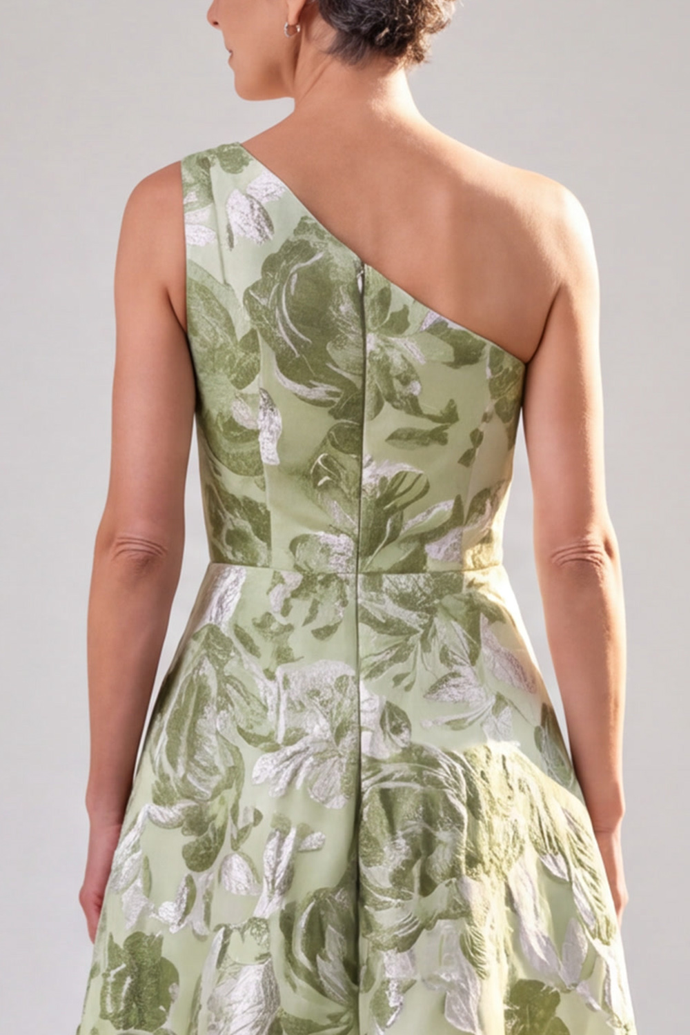 Sage Green A-Line One Shoulder Ruched Long Formal Dress with Slit