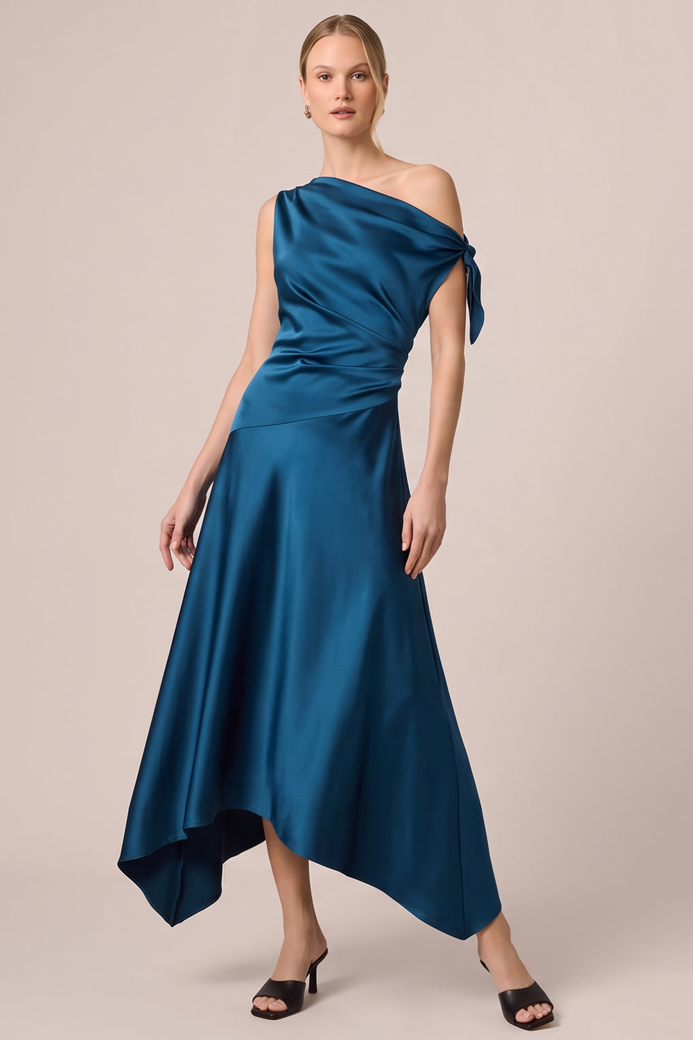 Peacock Satin A-Line Asymmetrical Formal Dress